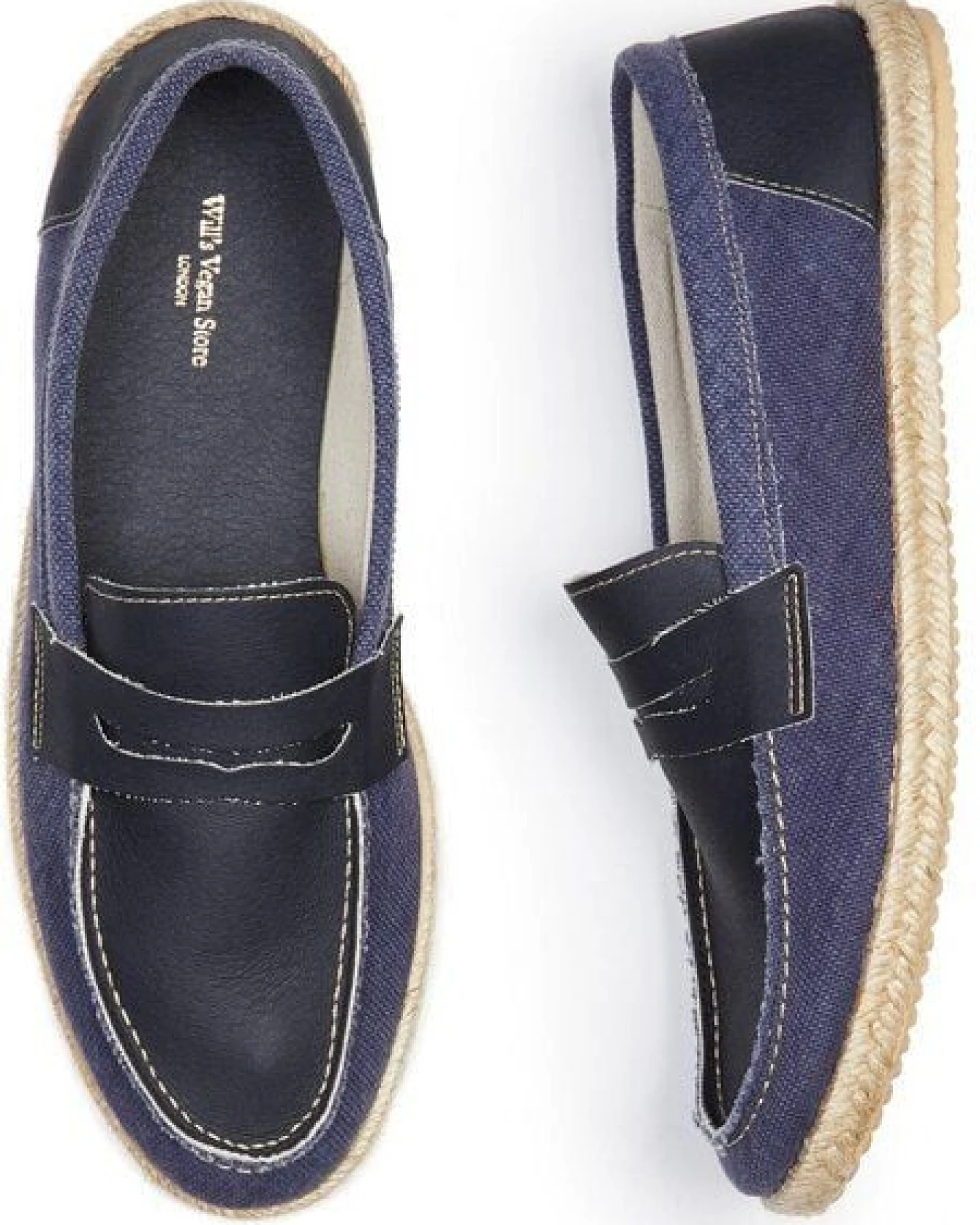 Will's Vegan Shop Recycled Espadrille Penny Loafers Dark Blue Canvas Männer – Ansicht 3
