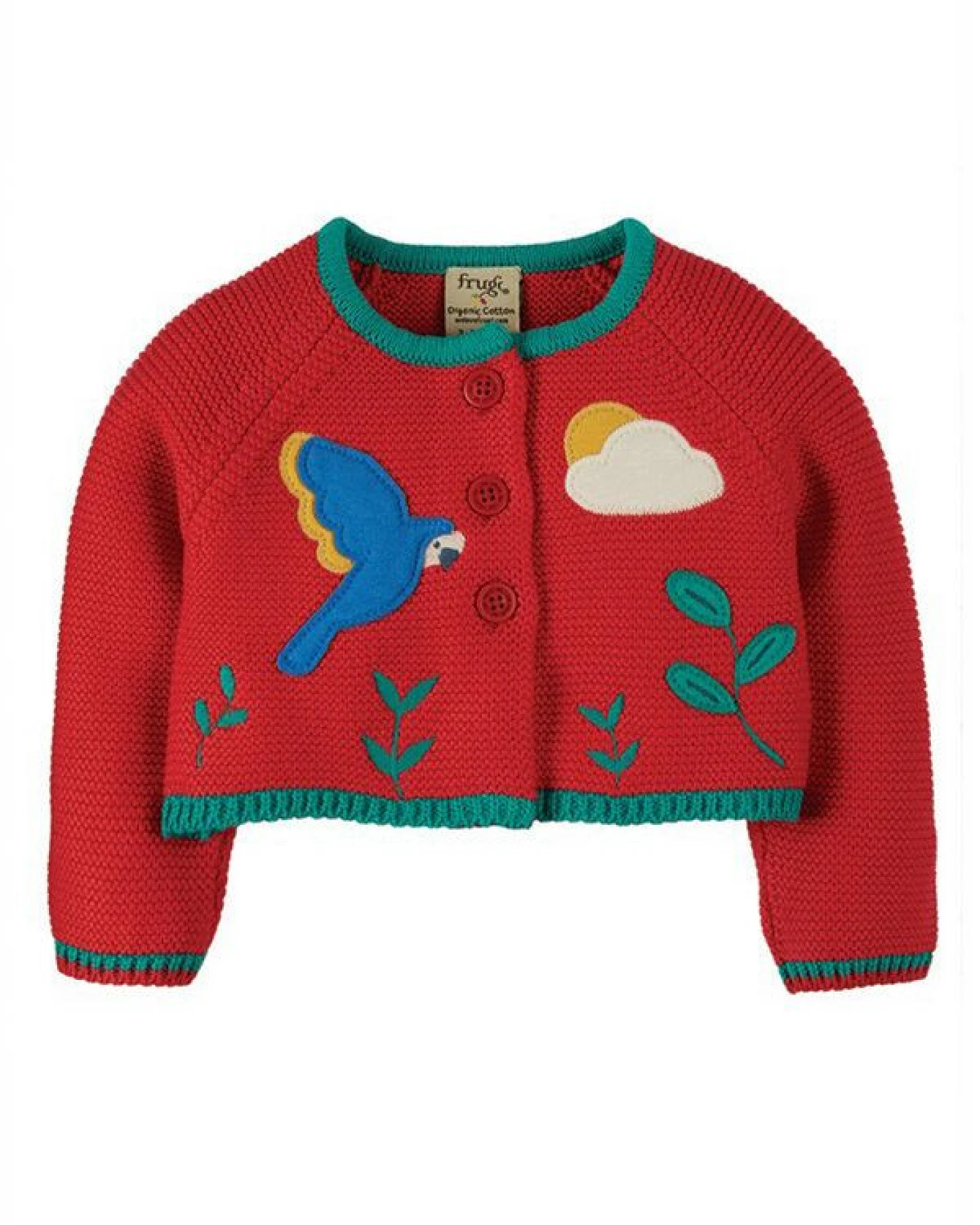 Frugi Strickjacke Papagei in rot – Ansicht 2