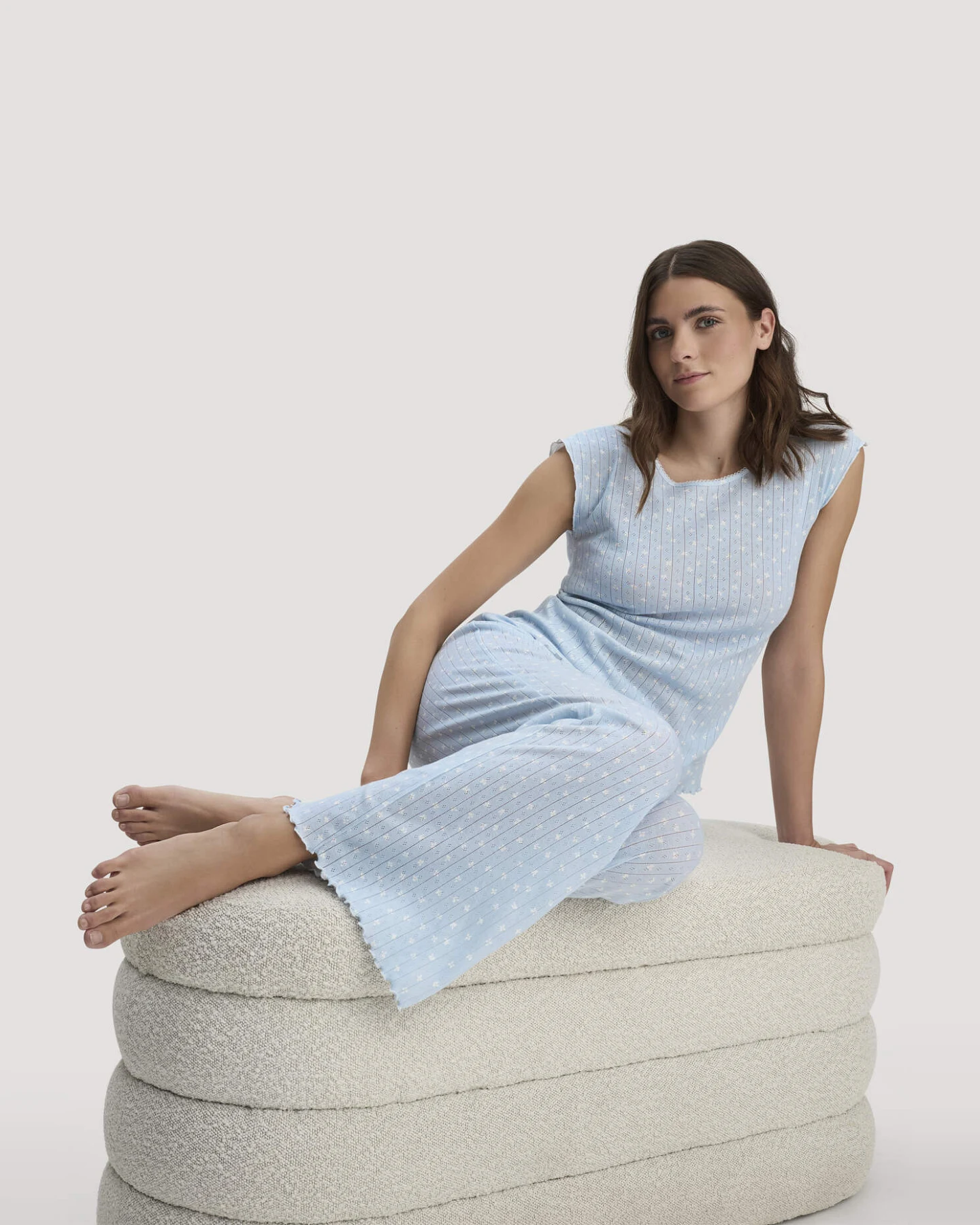 hessnatur Damen Pointelle Schlafhose Relaxed PURE COTTON aus Bio-Baumwolle - blau - Größe 40 – Ansicht 2