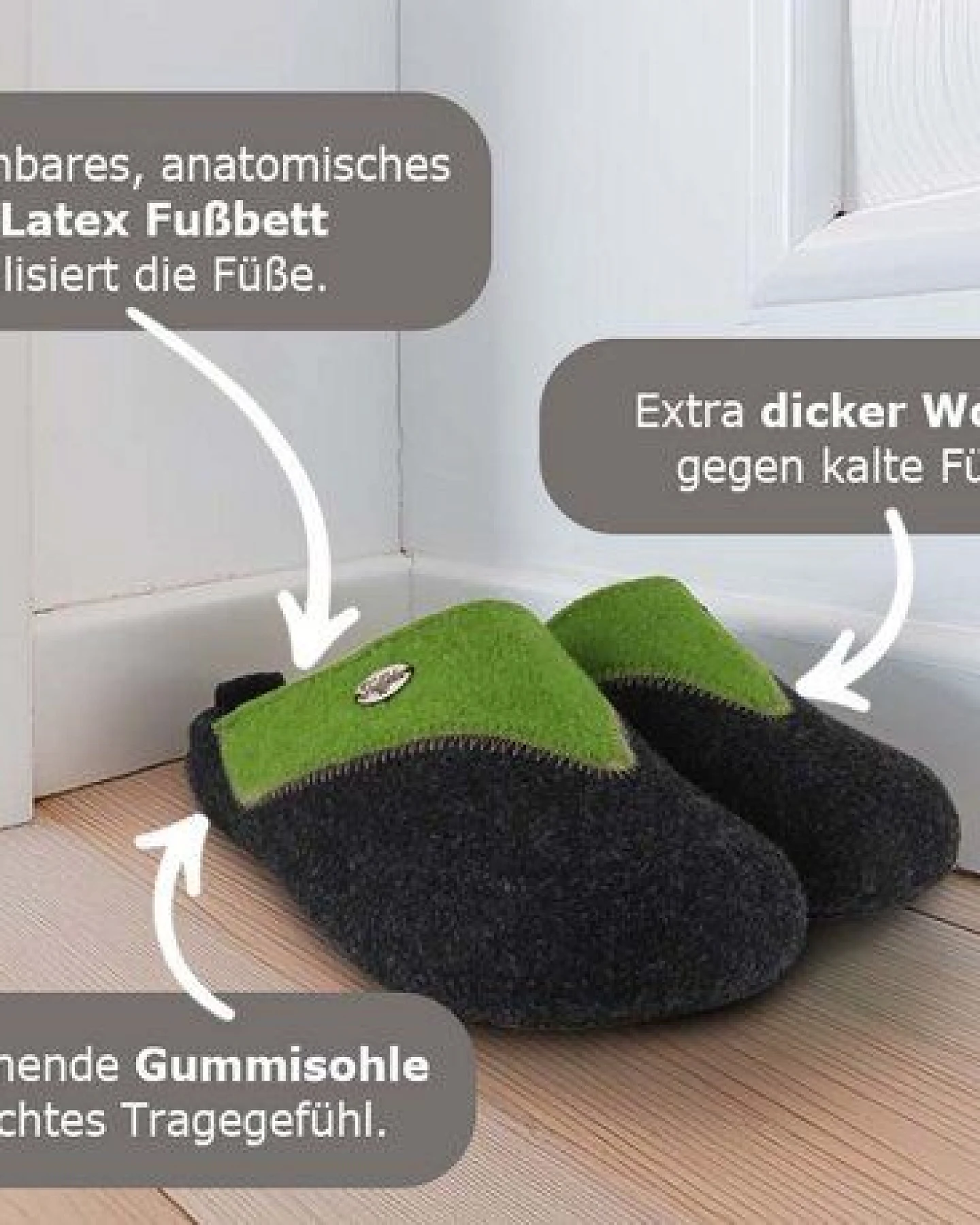 Tuffeln Klassische Filzpantoffeln mit anatomisch geformtem Korkfußbett – Ansicht 3
