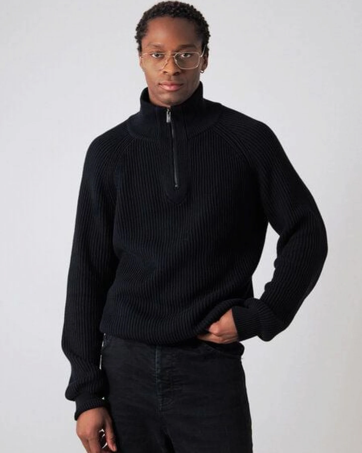 Honest Basics Herren Half-Zip-Strick aus 100% Bio-Baumwolle – Ansicht 3