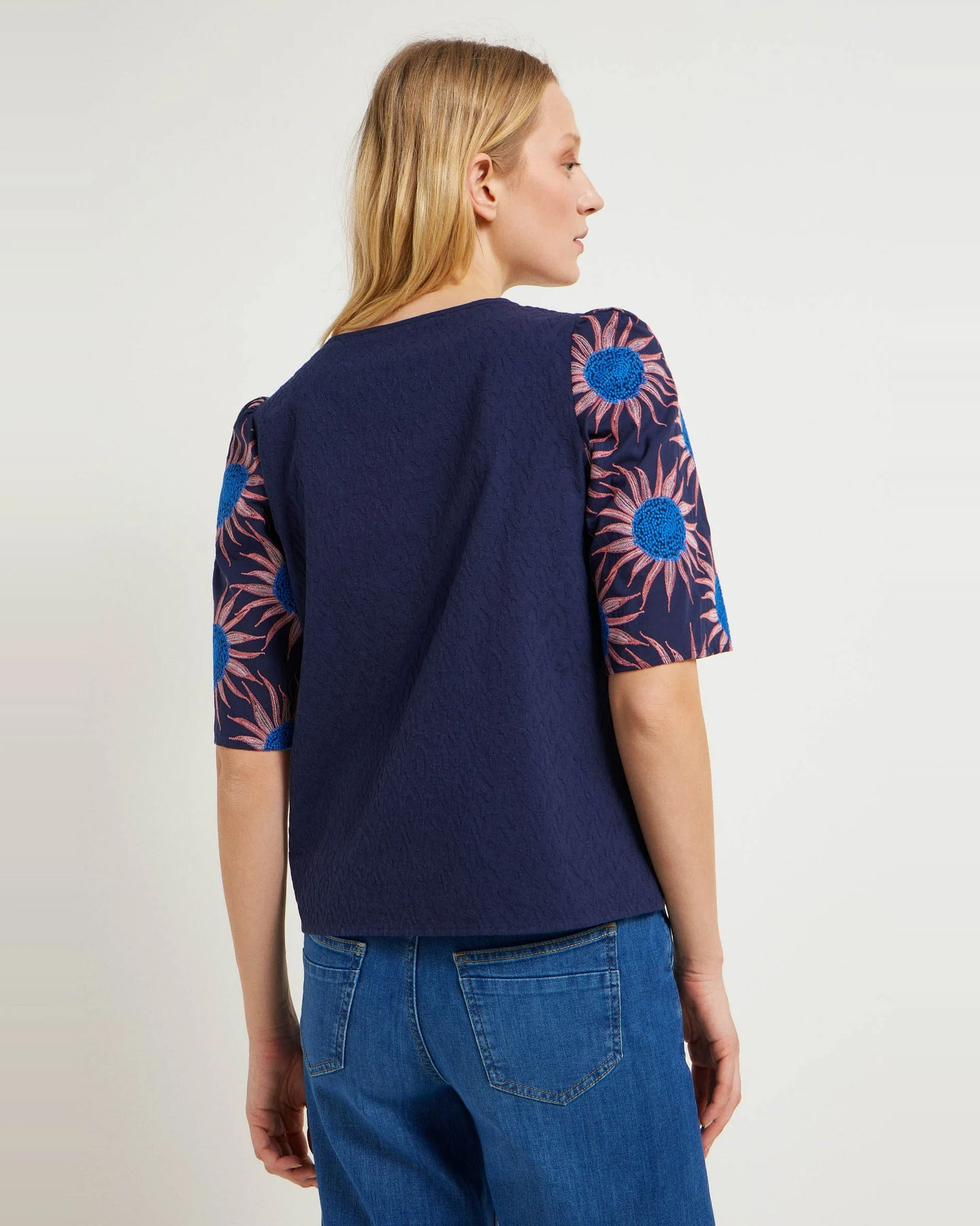 Bluse mit Stickerei Blau – Ansicht 3