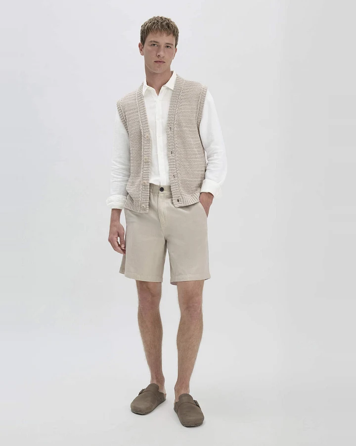 hessnatur Herren Shorts Relaxed aus Bio-Baumwolle mit Leinen - beige - Größe 38