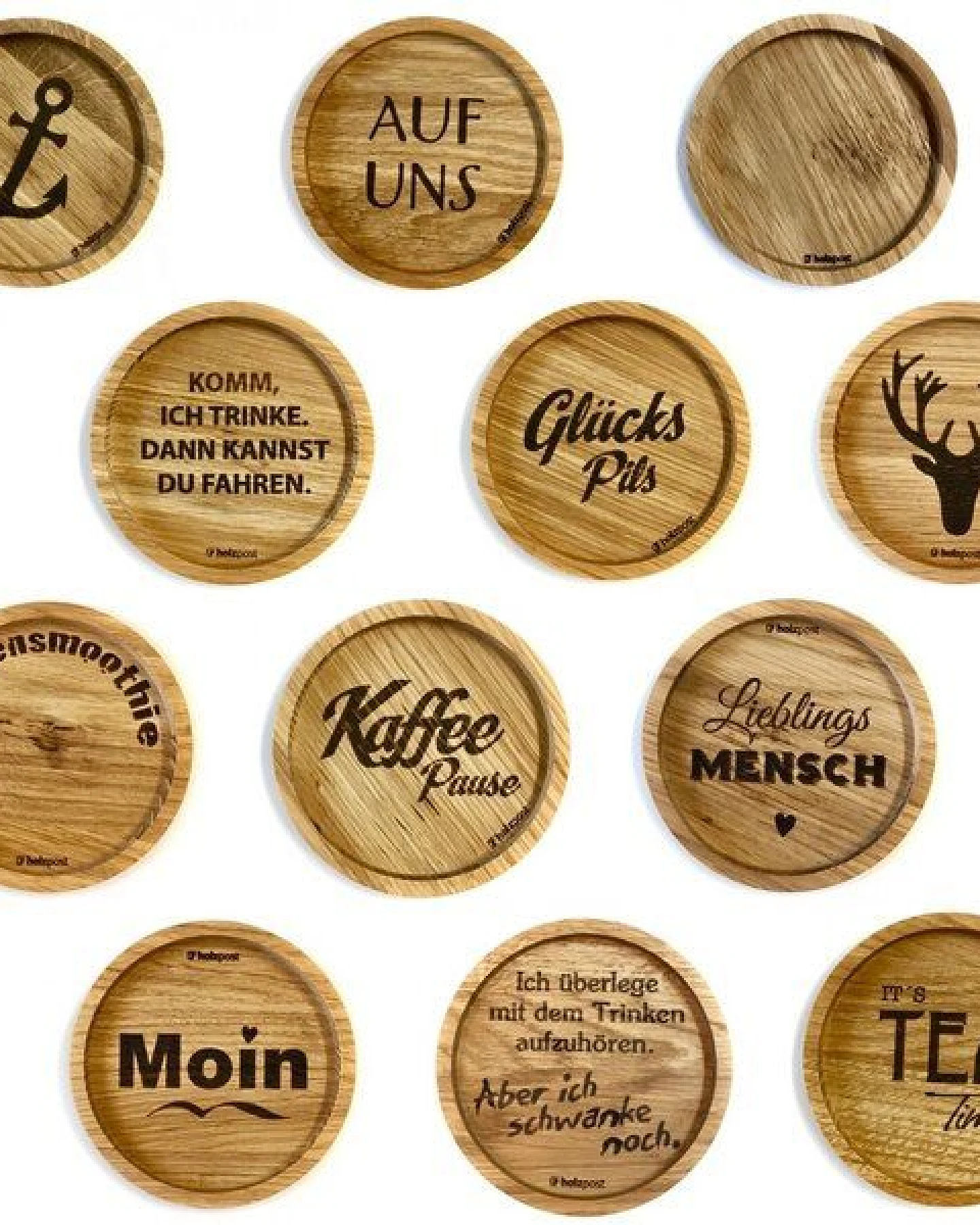 Holzpost Eichenholz-Untersetzer mit Gravur – Nachhaltiger Glasuntersetzer aus Deutschland (Motive zur Auswahl) – Ansicht 2