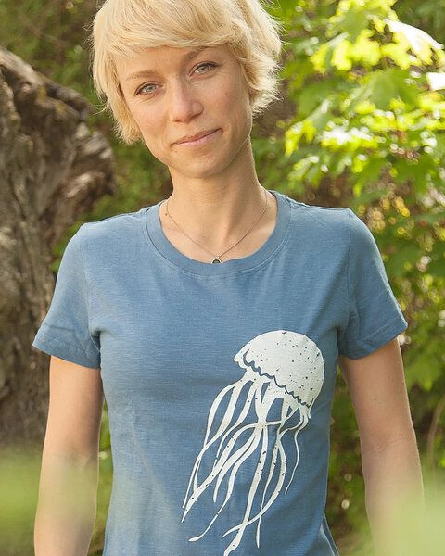päfjes Qualle Jellyfish - Frauen T-Shirt - Fair gehandelt aus Baumwolle Bio - Slub Blau – Ansicht 3