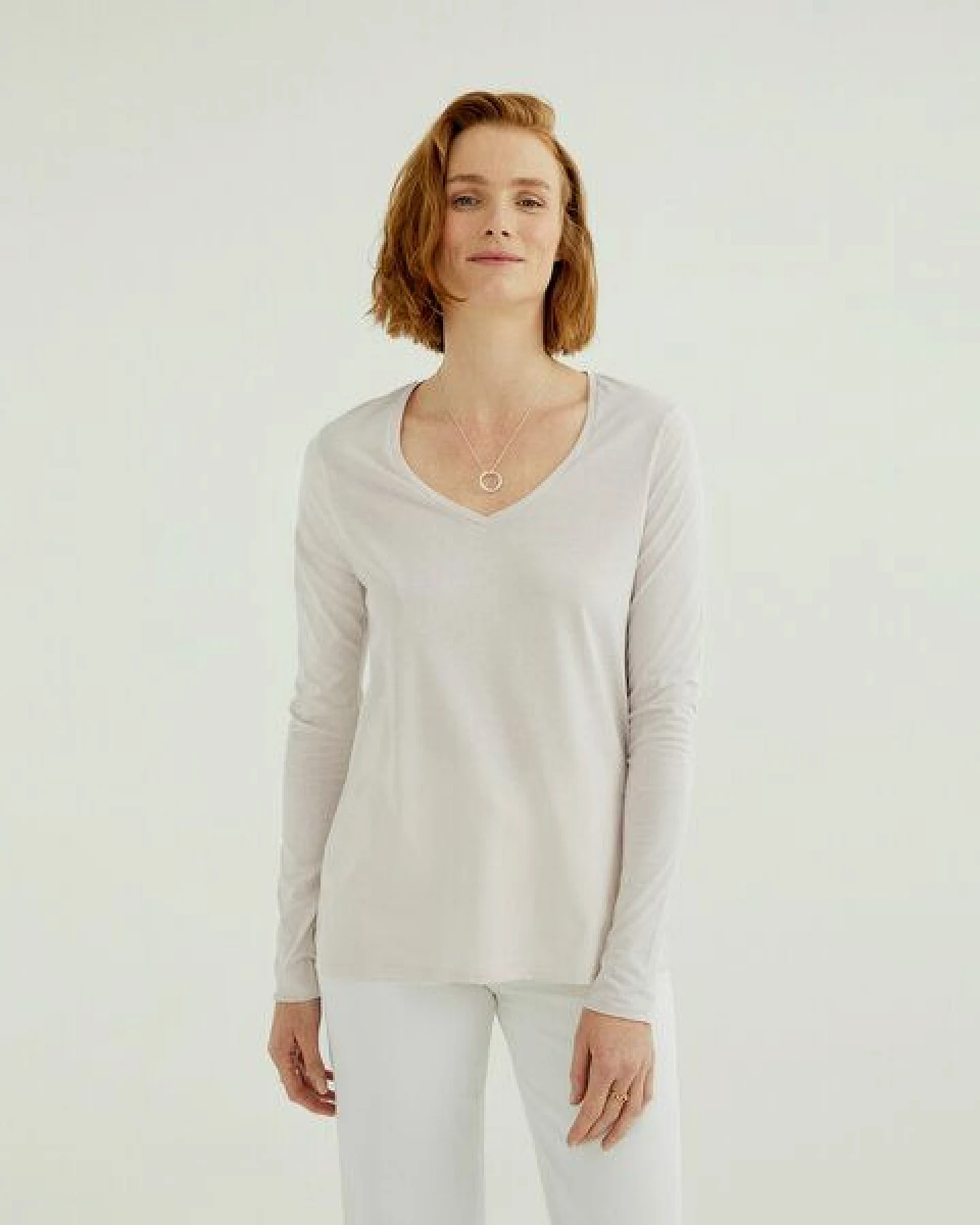 d'Els Esterella Damen V-Neck Langarm T-Shirt aus Single Jersey Bio Baumwolle – Ansicht 3