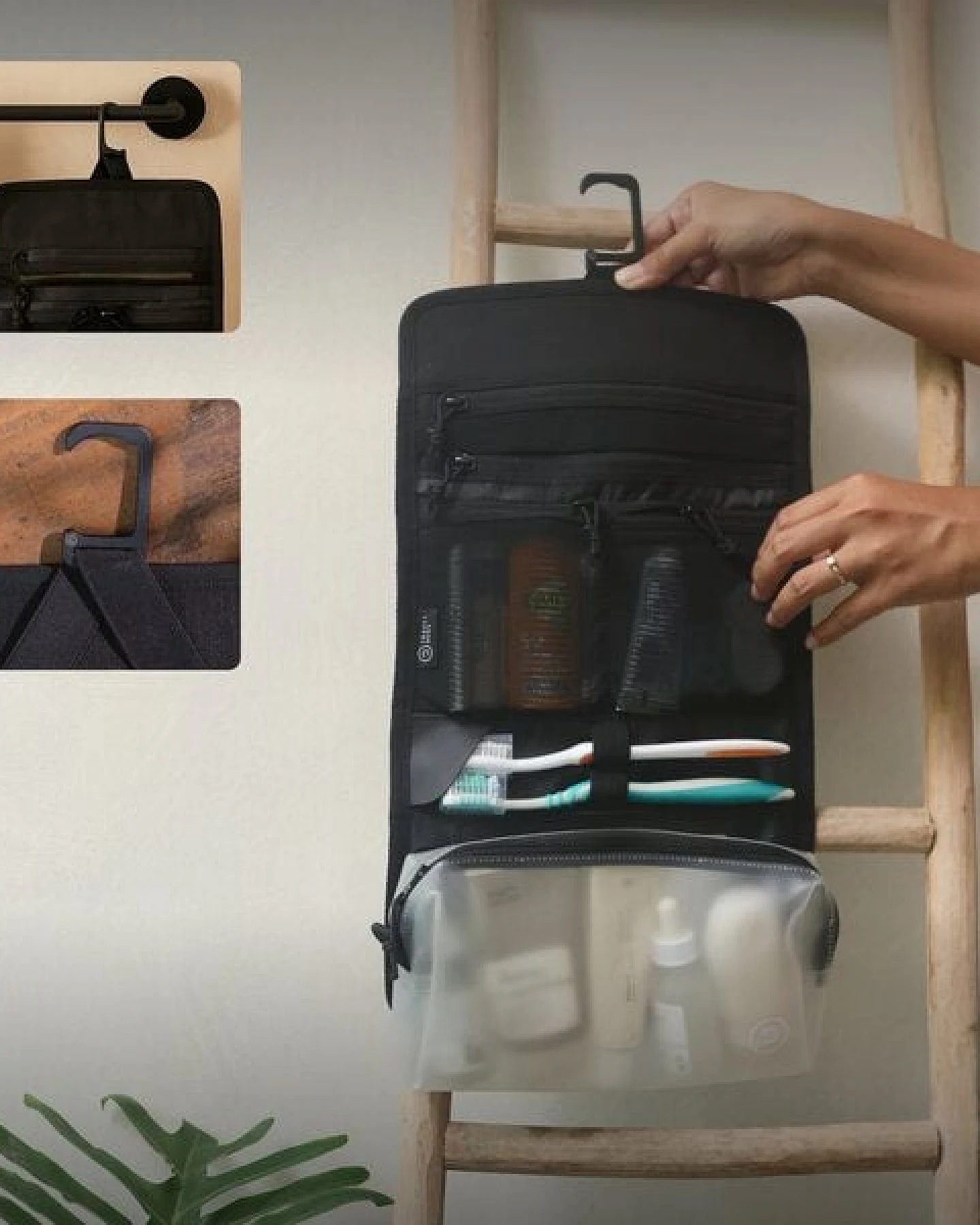 TRAVEL DUDE Faltbare Kulturtasche für Damen und Herren, Kulturbeutel zum Aufhängen, flache Waschtasche und Kosmetiktasche klein, Duschtasche Camping mit 1 Liter Beutel Flugzeug Handgepäck – Ansicht 2