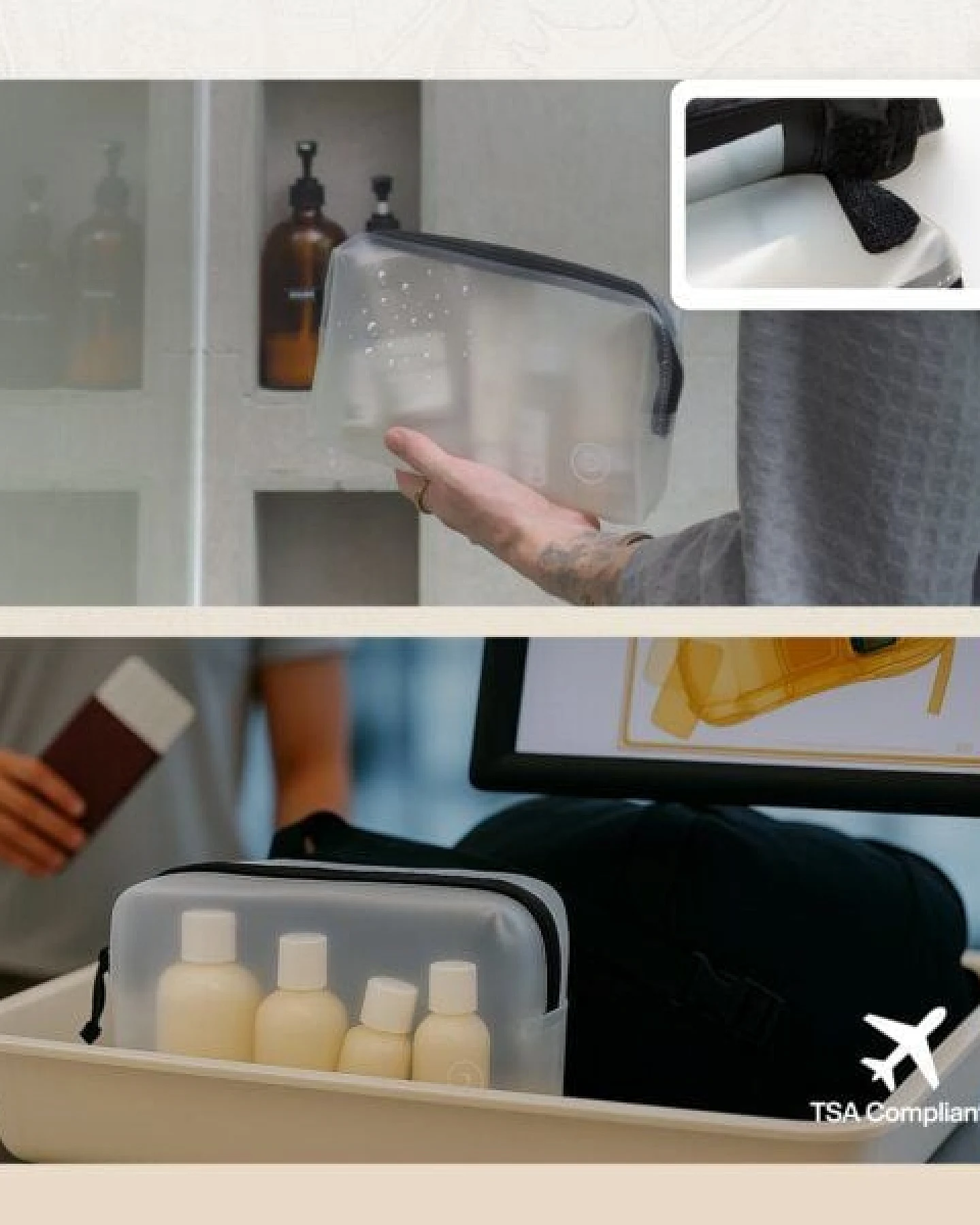 TRAVEL DUDE Faltbare Kulturtasche für Damen und Herren, Kulturbeutel zum Aufhängen, flache Waschtasche und Kosmetiktasche klein, Duschtasche Camping mit 1 Liter Beutel Flugzeug Handgepäck – Ansicht 4