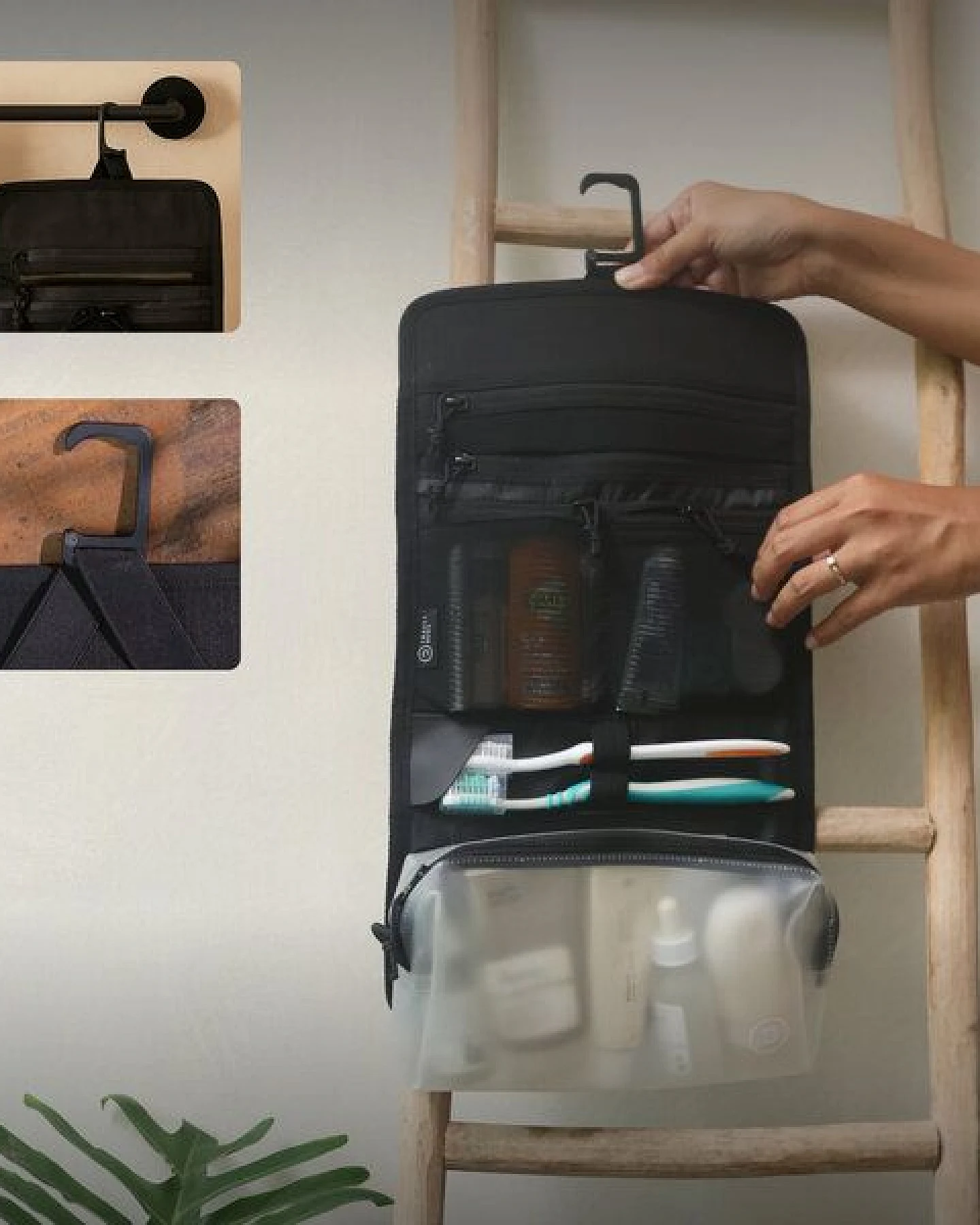 TRAVEL DUDE Faltbare Kulturtasche für Damen und Herren, Kulturbeutel zum Aufhängen, flache Waschtasche und Kosmetiktasche klein, Duschtasche Camping mit 1 Liter Beutel Flugzeug Handgepäck – Ansicht 2
