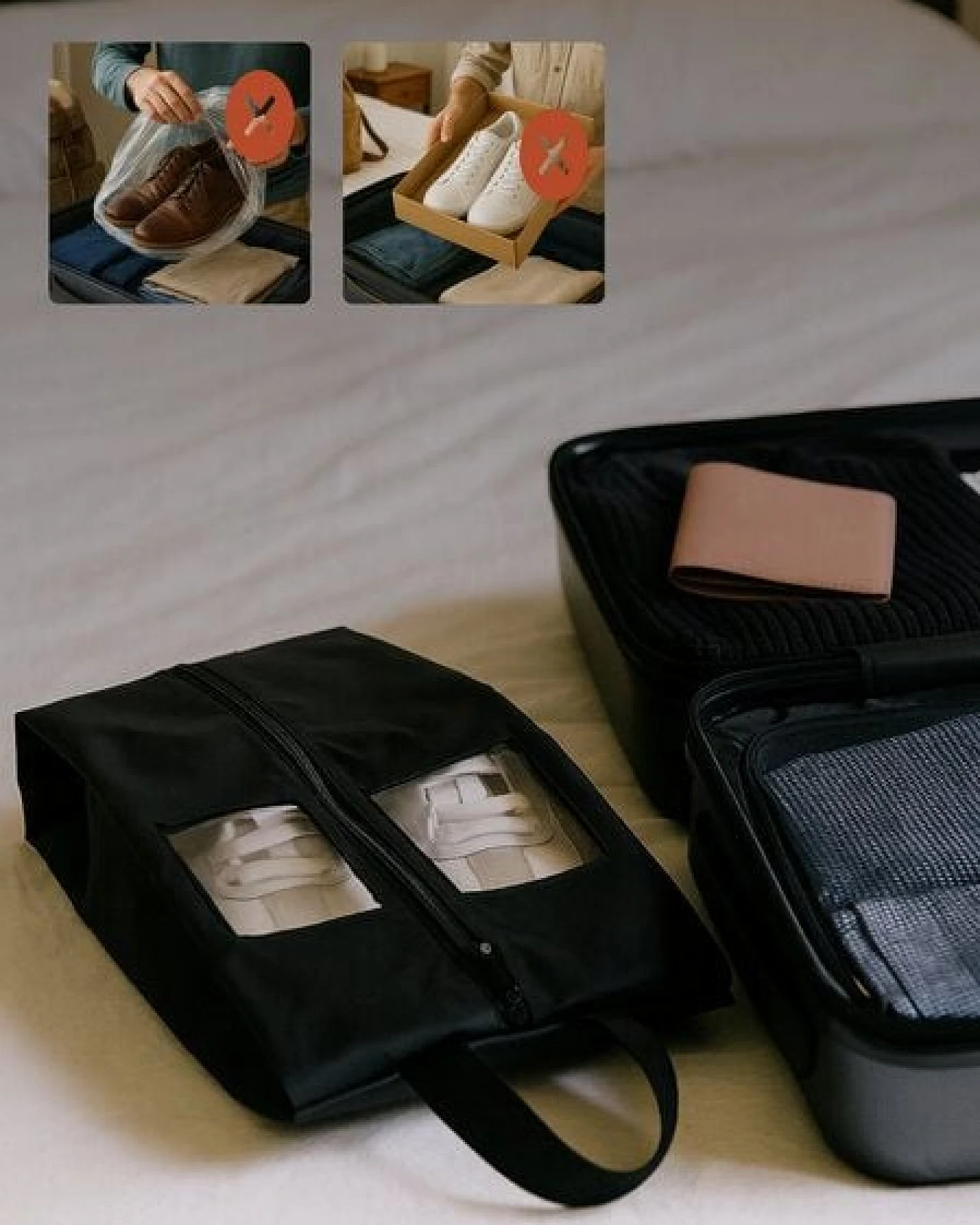 TRAVEL DUDE Schuhtasche 2er Set - Wasserfeste Schuhbeutel Reise, Koffer, Gepäck - Schmutzabweisender Schuhsack Reise für Schuhe – Ansicht 2