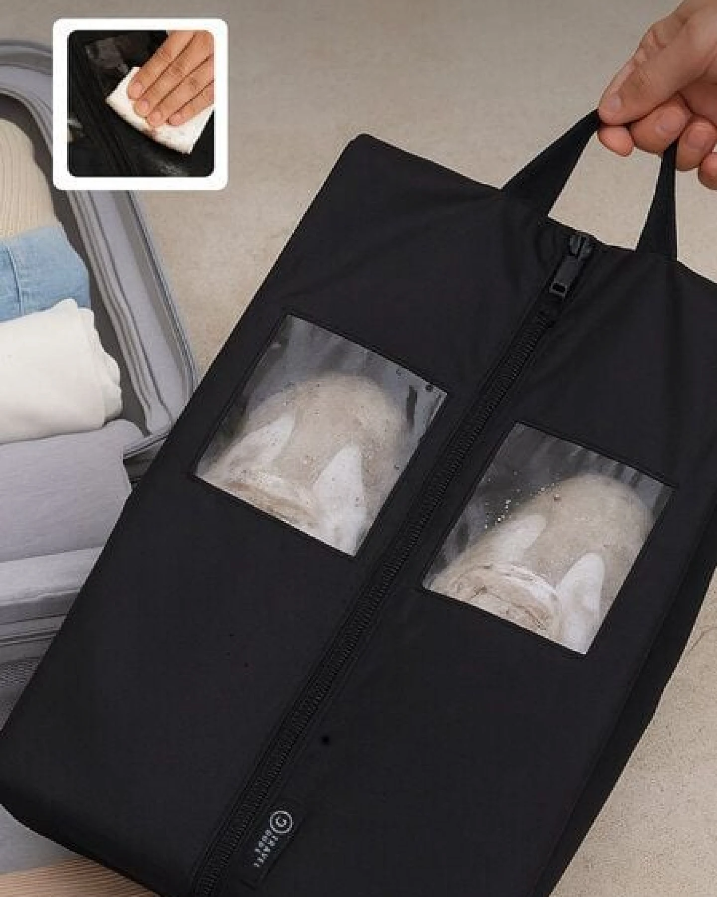 TRAVEL DUDE Schuhtasche 2er Set - Wasserfeste Schuhbeutel Reise, Koffer, Gepäck - Schmutzabweisender Schuhsack Reise für Schuhe – Ansicht 4