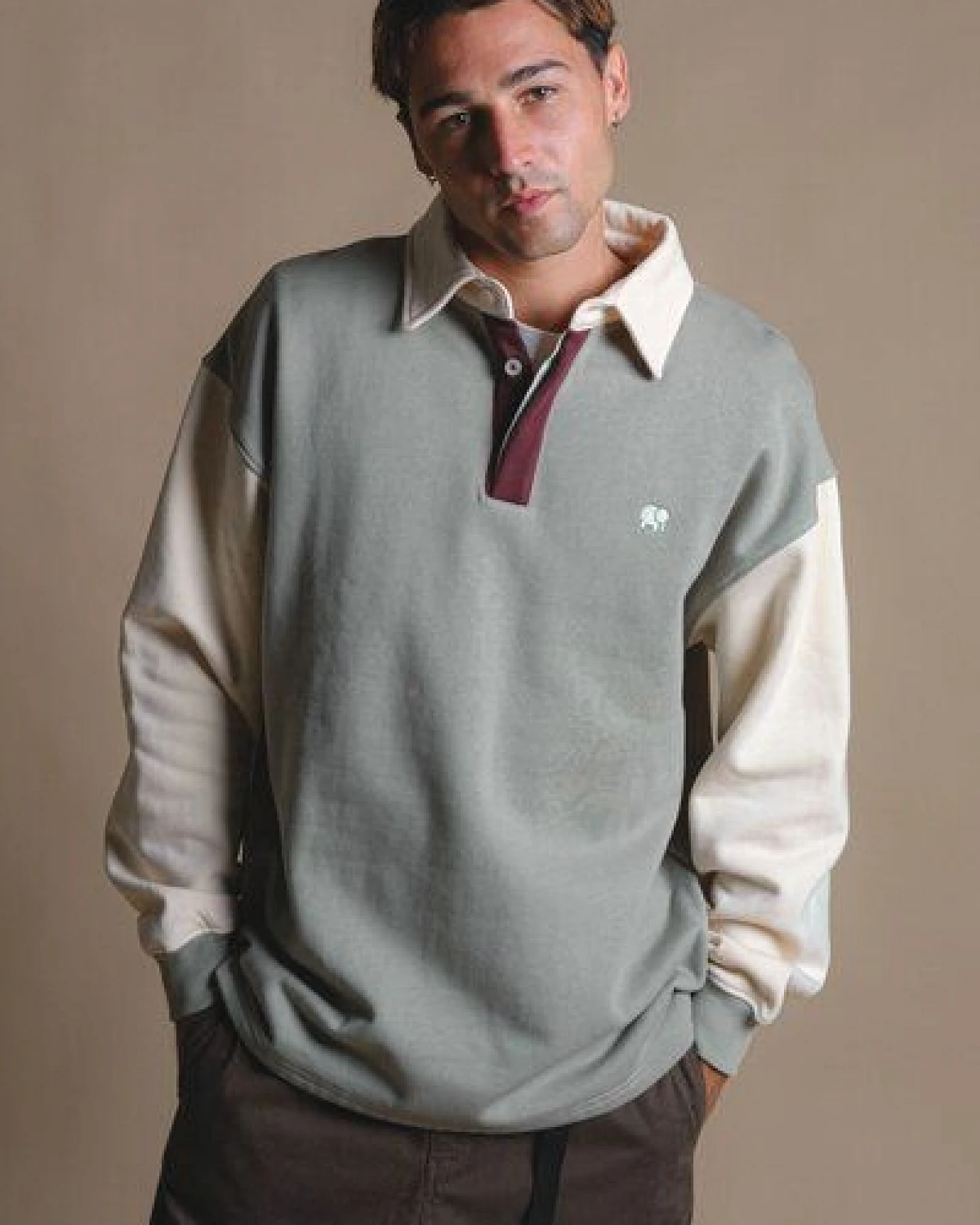 Trendsplant Color Block Oversized Polo Sweatshirt Iron Veil – Ansicht 2