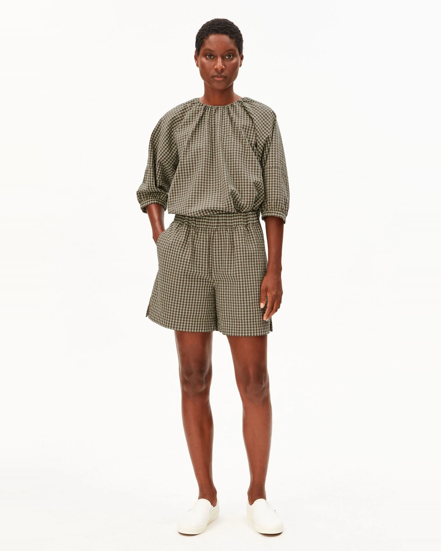 Shorts Vichy Seersucker Grün – Ansicht 2