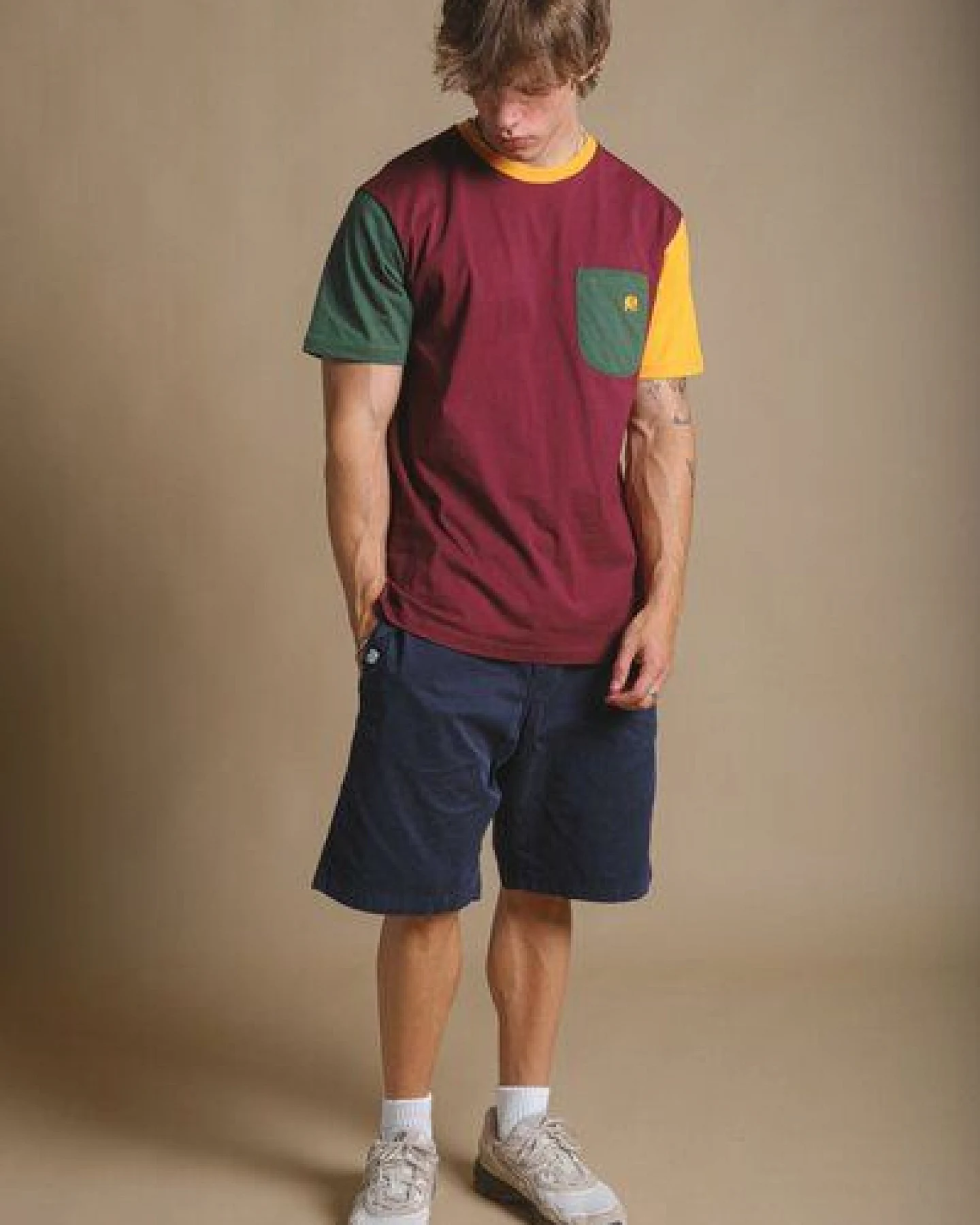 Trendsplant Organic Pocket Color Block T-Shirt Burgundy – Ansicht 4