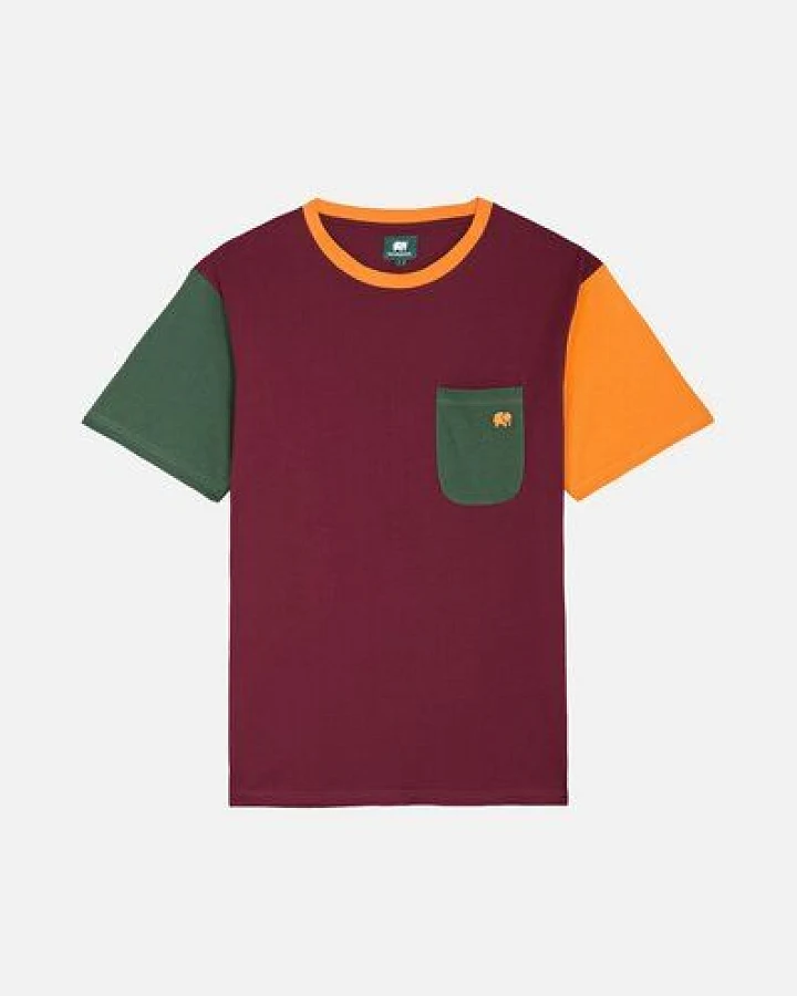 Trendsplant Organic Pocket Color Block T-Shirt Burgundy