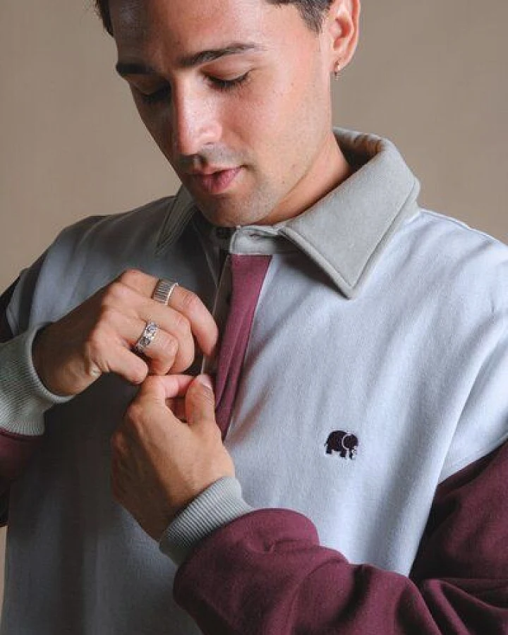 Trendsplant Color Block Oversized Polo Sweatshirt Steel Haze