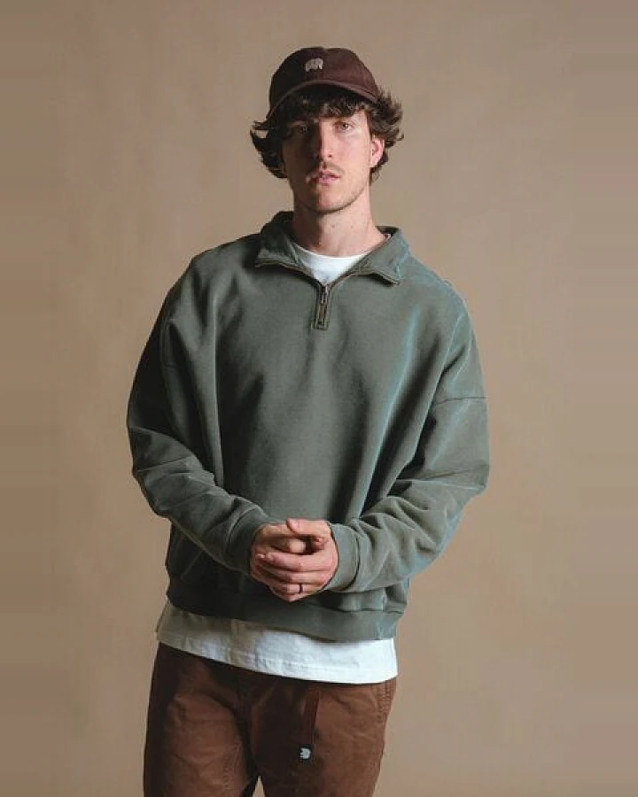 Trendsplant The Super Heavy Oversized Quarter Zip Sweatshirt Kombu Green