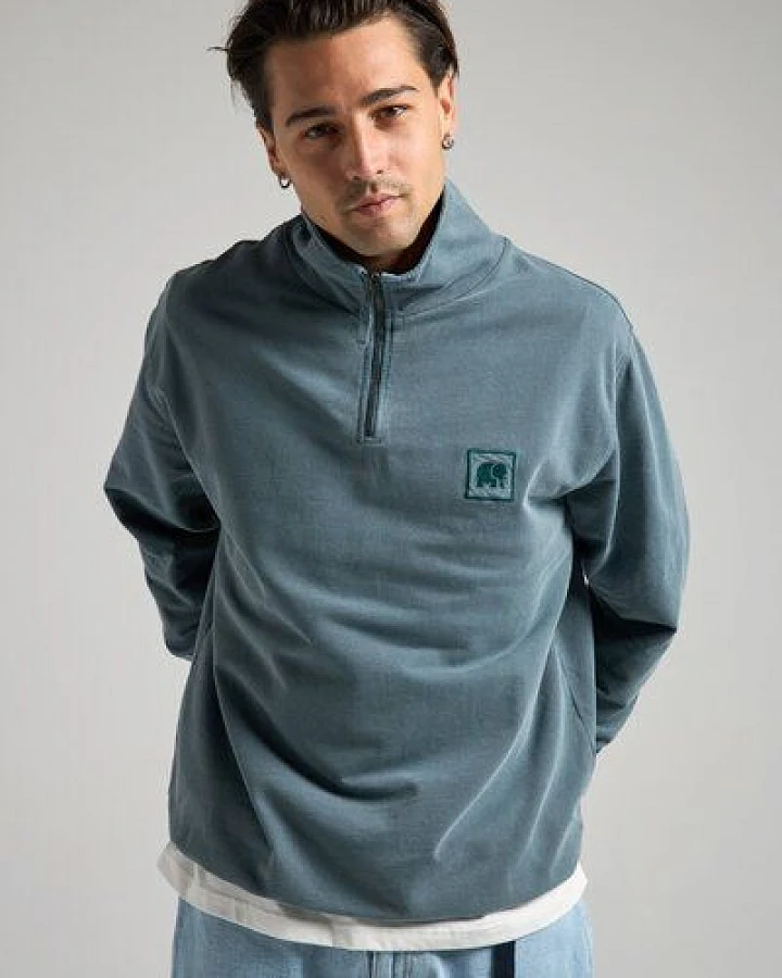 Trendsplant Sauce Pigment Dyed Quarter Zip Sweatshirt Elm Green