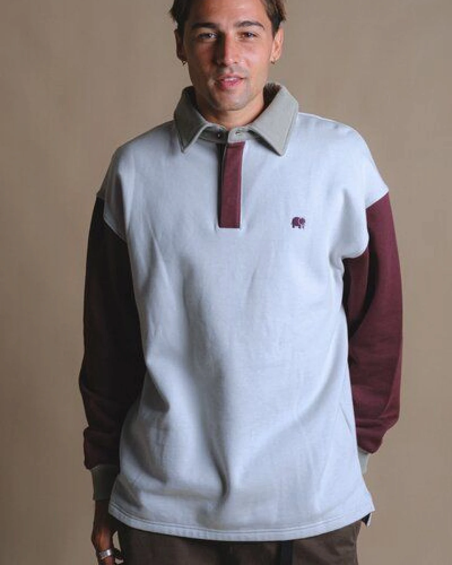 Trendsplant Color Block Oversized Polo Sweatshirt Steel Haze – Ansicht 3