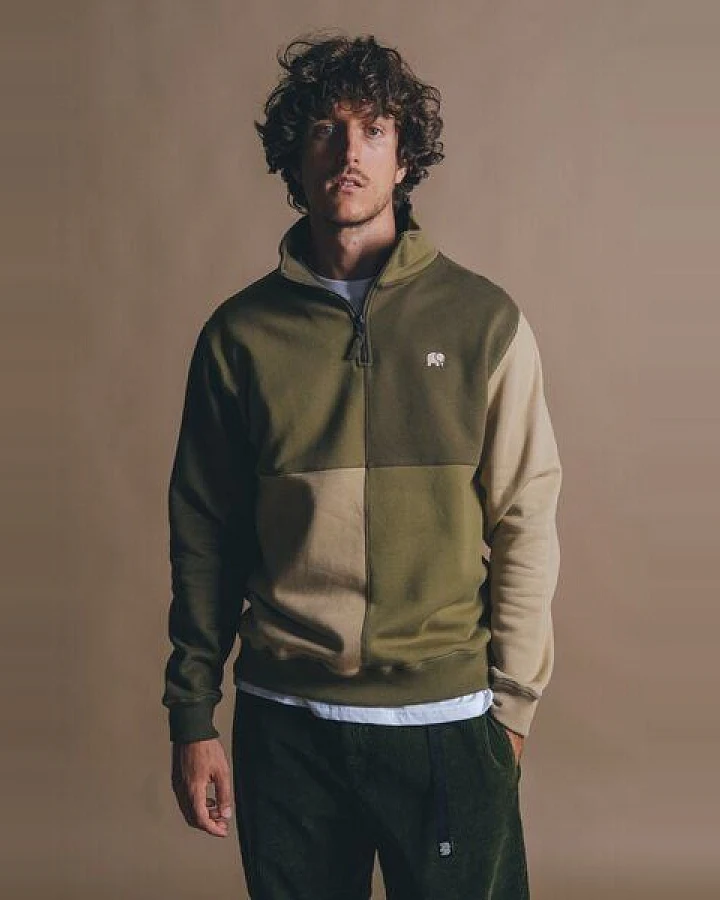 Trendsplant Color Block Half Zip Sweater Gothic Olive