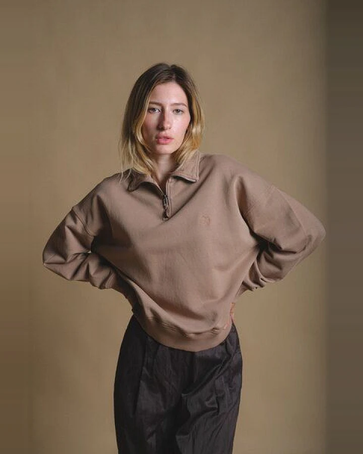 Trendsplant Women's Essential Garment Heavyweight Oversized Quater Zip Sweatshirt Caribou