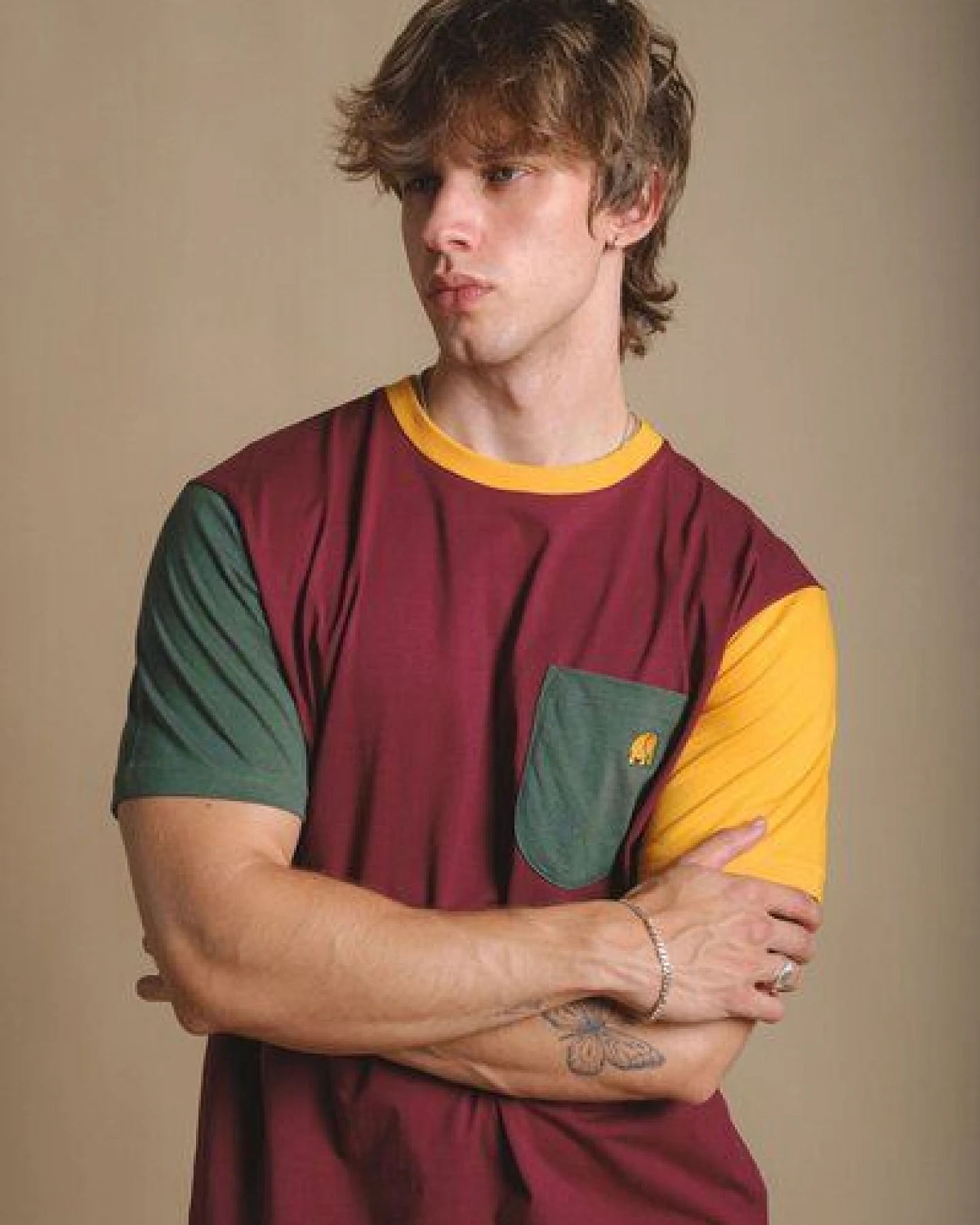 Trendsplant Organic Pocket Color Block T-Shirt Burgundy – Ansicht 2