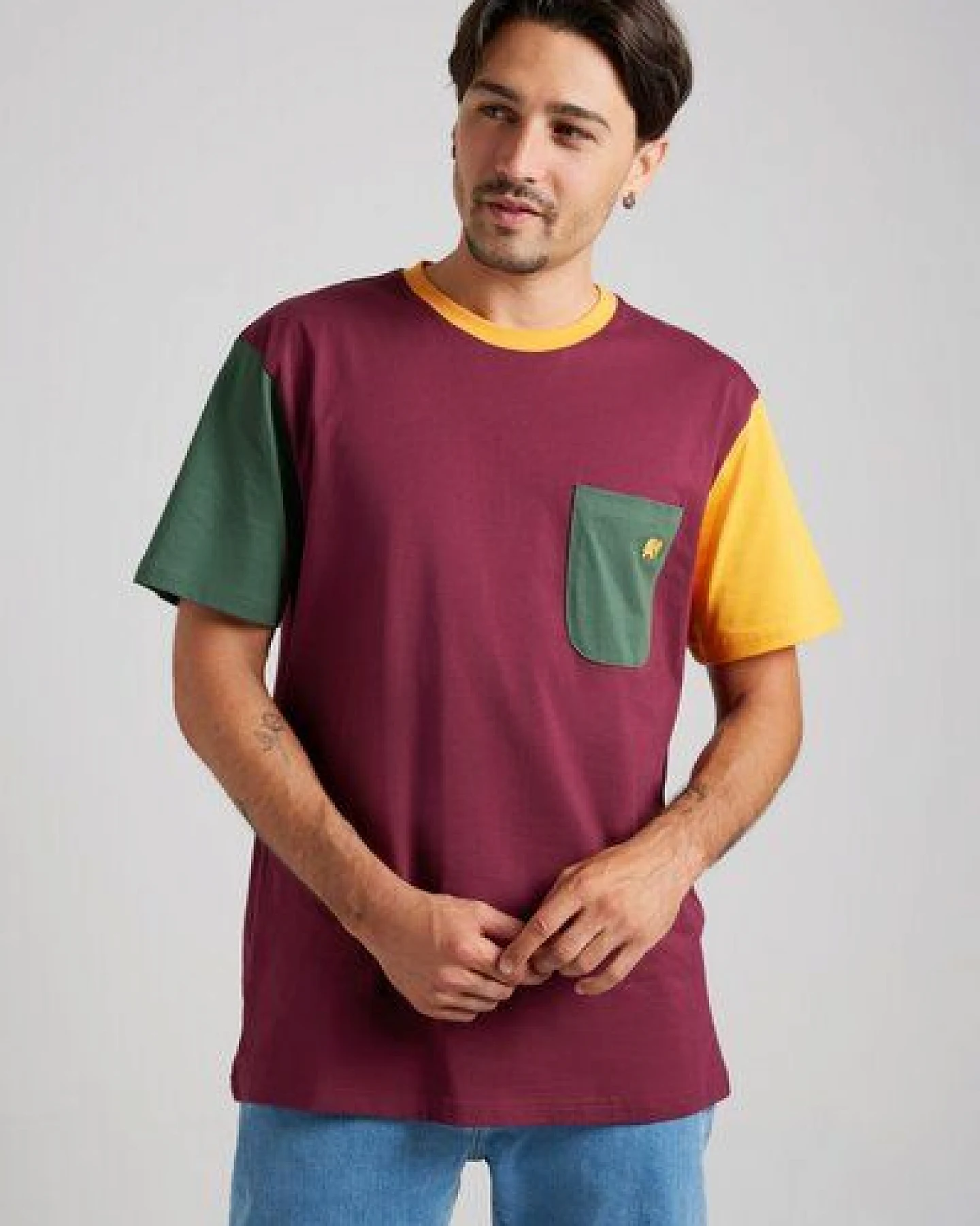 Trendsplant Organic Pocket Color Block T-Shirt Burgundy – Ansicht 2