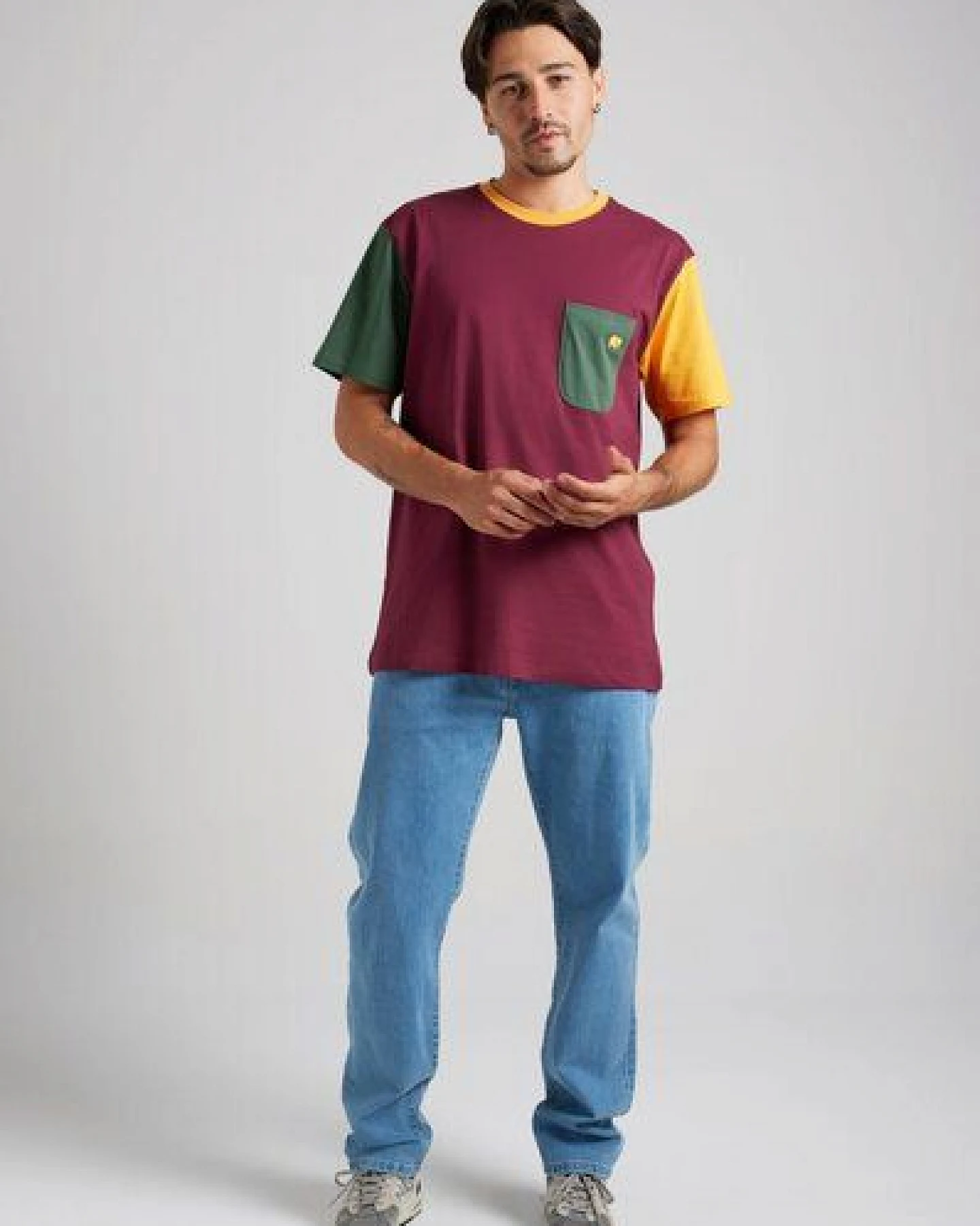 Trendsplant Organic Pocket Color Block T-Shirt Burgundy – Ansicht 4
