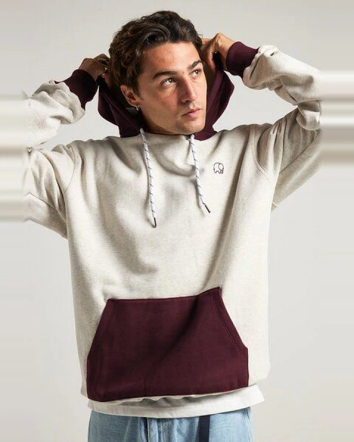 Trendsplant The Hooded Oversized Sweatshirt Warm Heather Grey/Wine Red