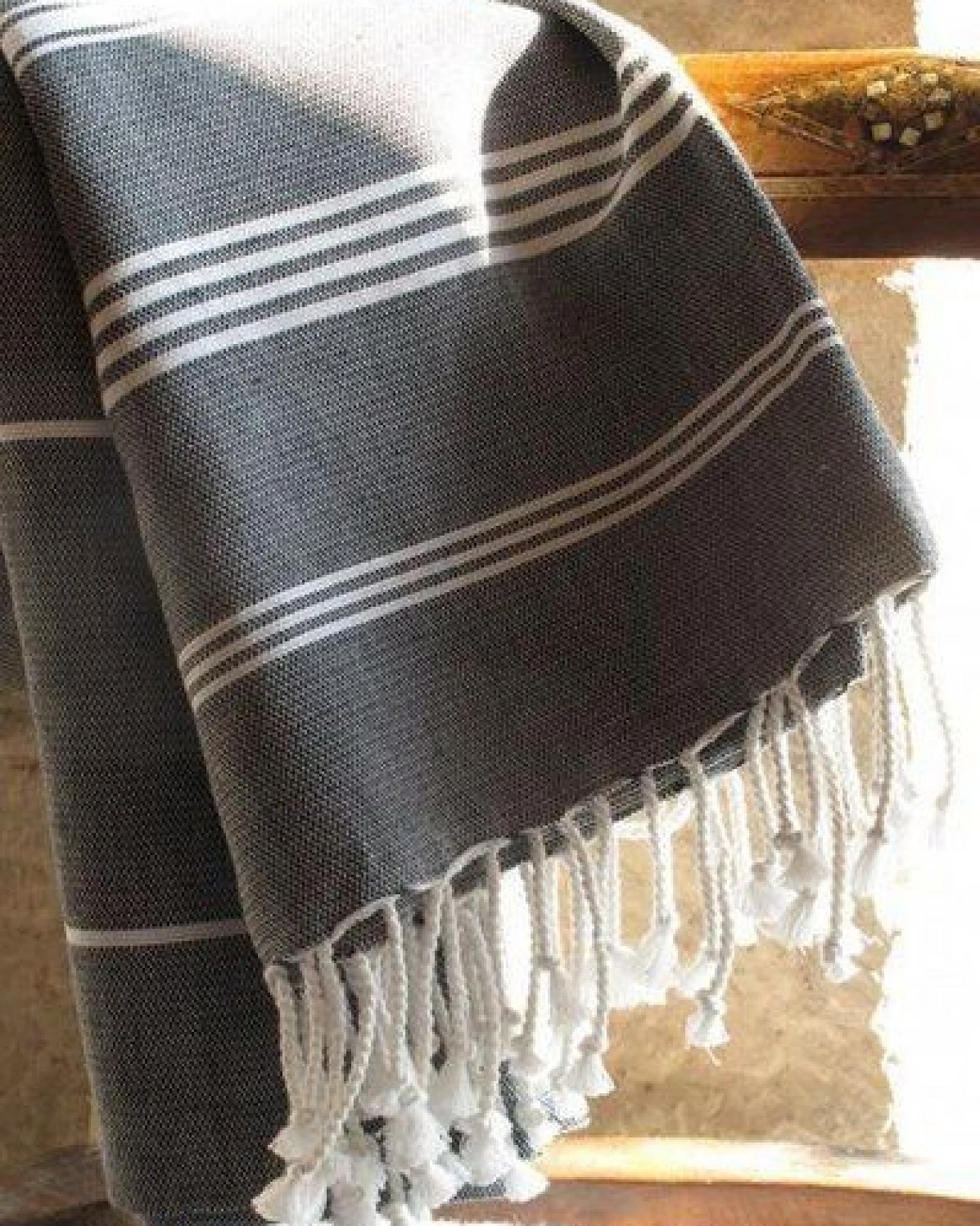 Karawan authentic Fouta Hamamtuch aus reiner Bio-Baumwolle 200 × 100 cm (Stil HAMMAM) – Ansicht 4