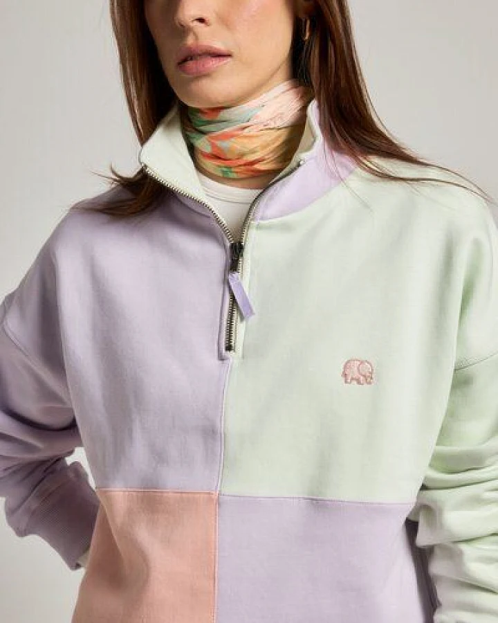 Trendsplant Women's Oversized Color Block Half Zip Sweater Lavender