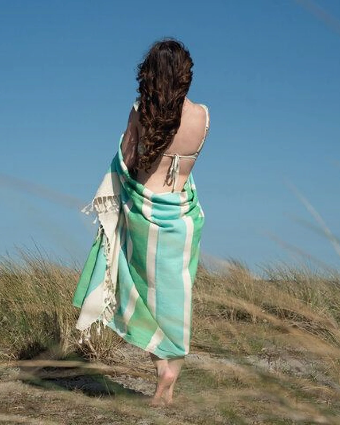 Yolunda Hamamtuch, Strandtuch Dalya Bio-Baumwolle zweifarbig gestreift – Ansicht 2