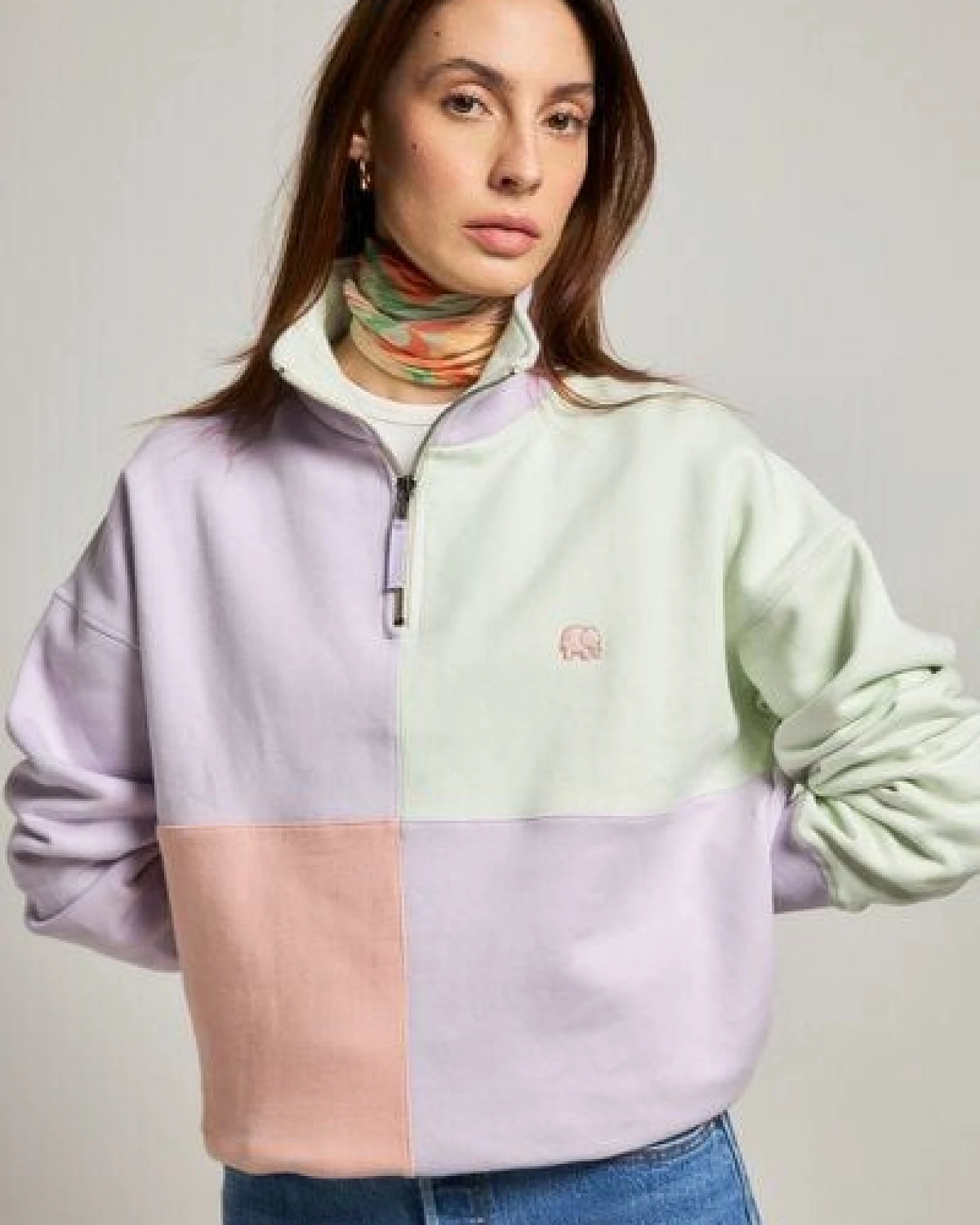 Trendsplant Women's Oversized Color Block Half Zip Sweater Lavender – Ansicht 3