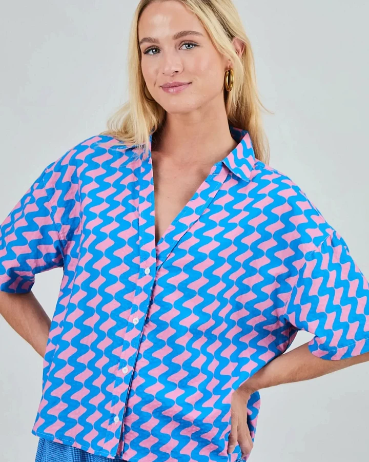 Bluse Gum Oversize Cropped Blau