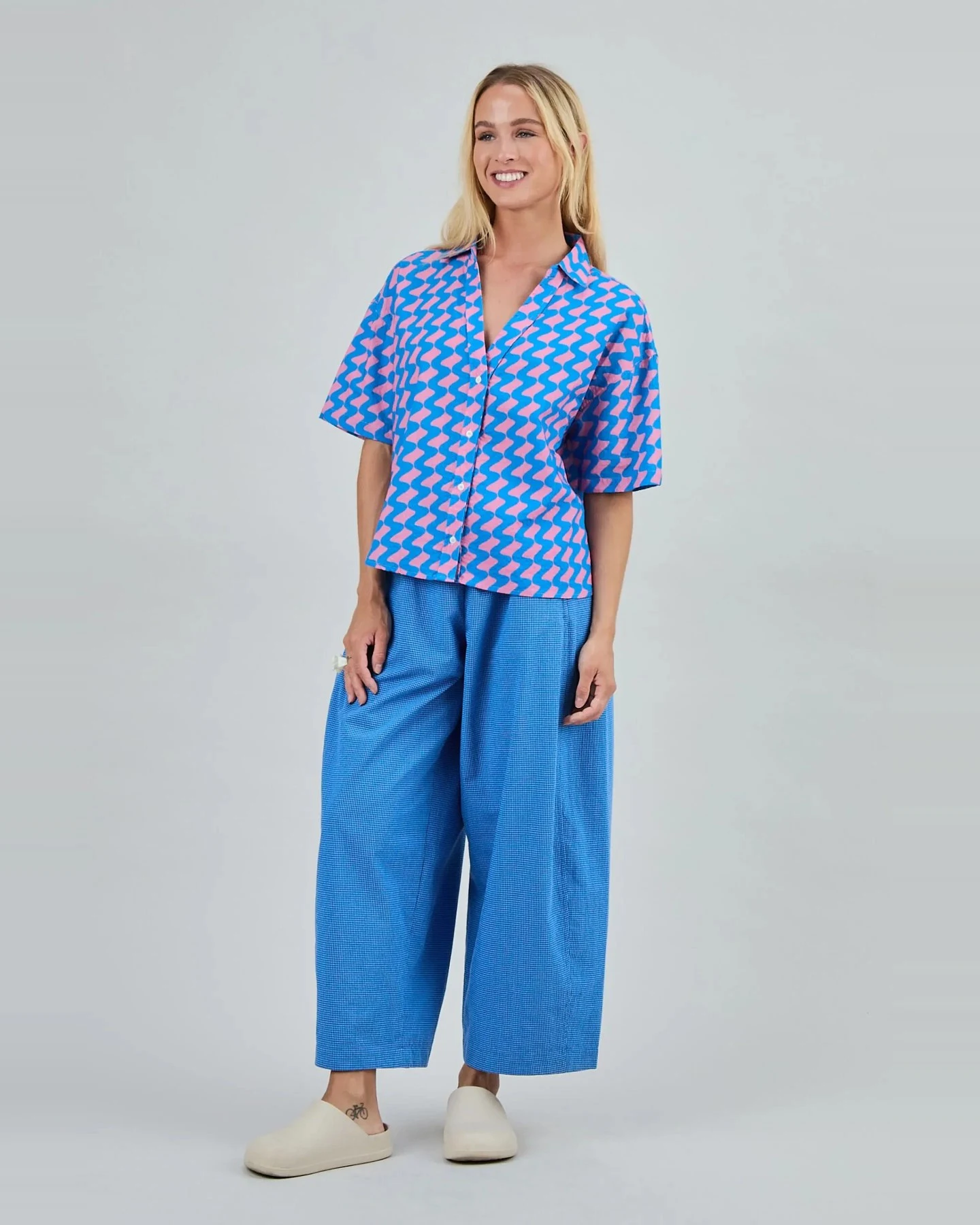 Bluse Gum Oversize Cropped Blau – Ansicht 2