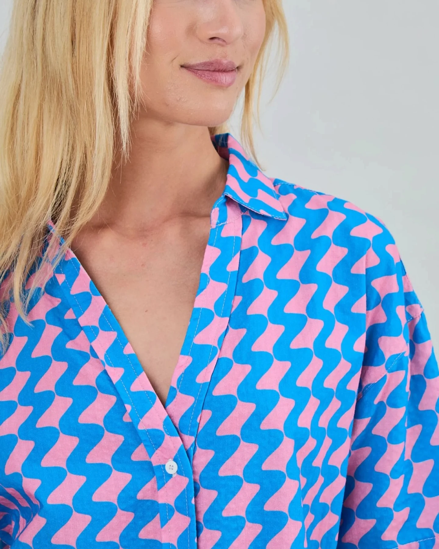 Bluse Gum Oversize Cropped Blau – Ansicht 3