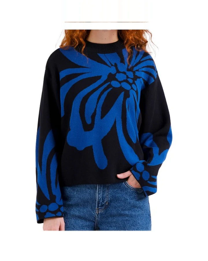 DEDICATED - Women's Sweater Limhamn Big Flower - Pullover Gr XS blau