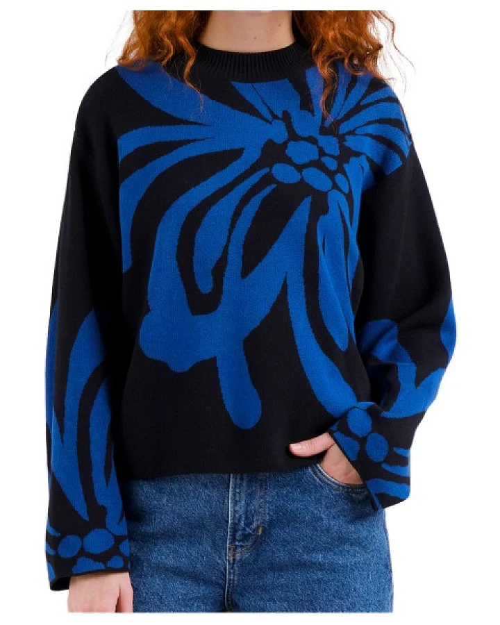 DEDICATED - Women's Sweater Limhamn Big Flower - Pullover Gr XS blau
