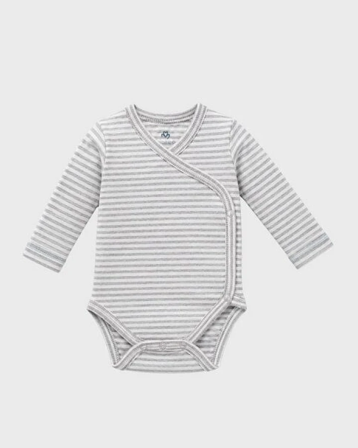OrganicEra Bio-Langarm Kimono-Babybody für Neugeborene, Gestreift