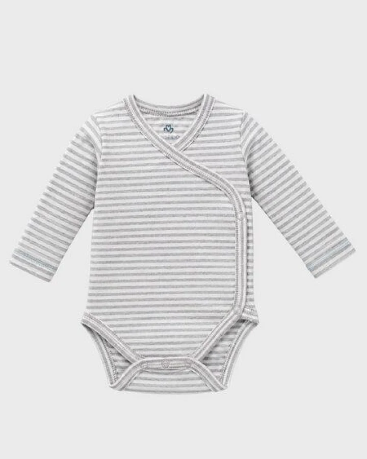 OrganicEra Bio-Langarm Kimono-Babybody für Neugeborene, Gestreift