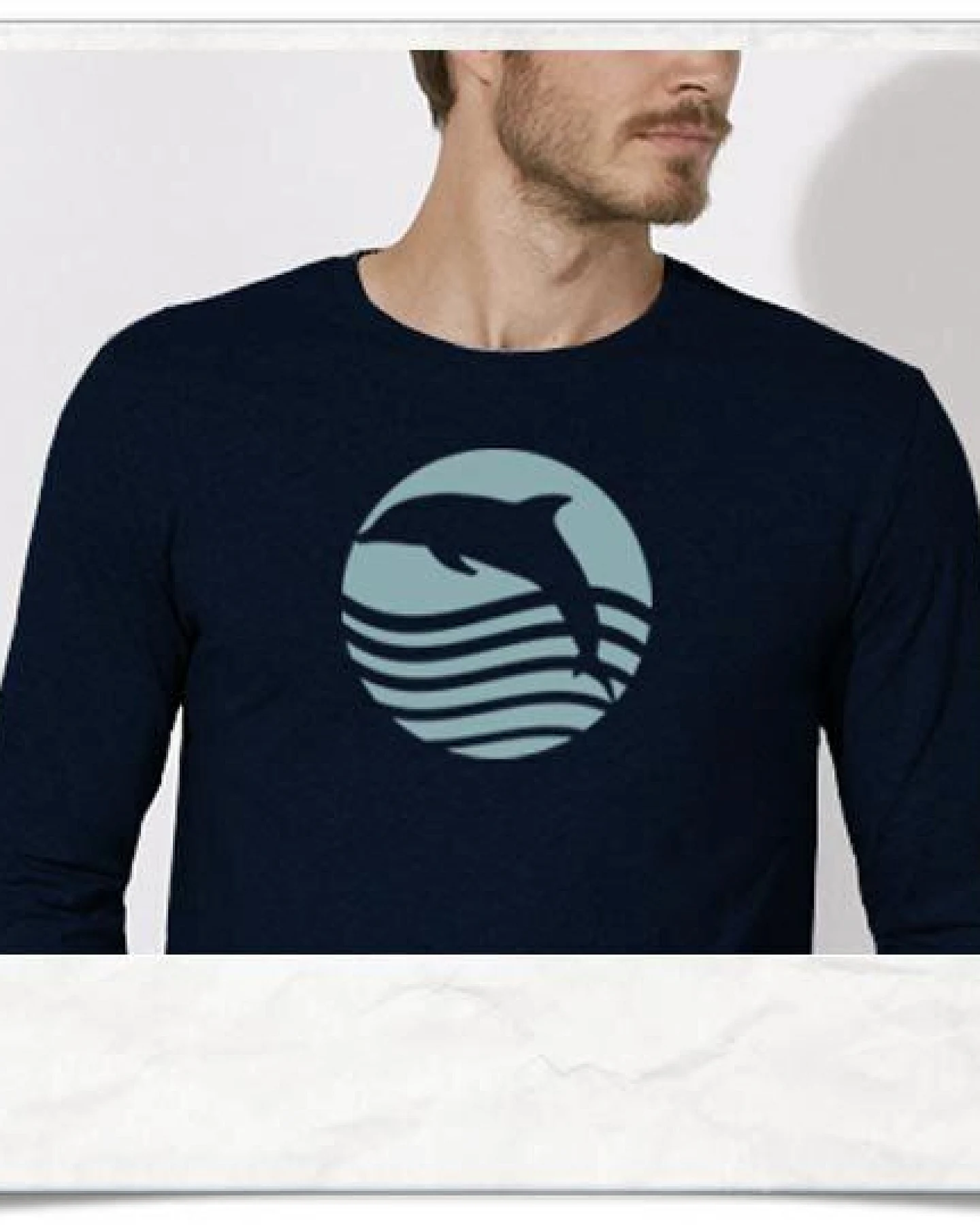 Picopoc Sonnenuntergang mit Delfin Langarm T-Shirt für Männer in navy blau – Ansicht 2