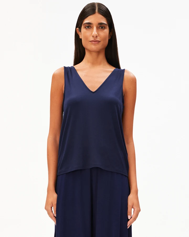 Armedangels V-Neck Jersey Top - Tinted Navy L