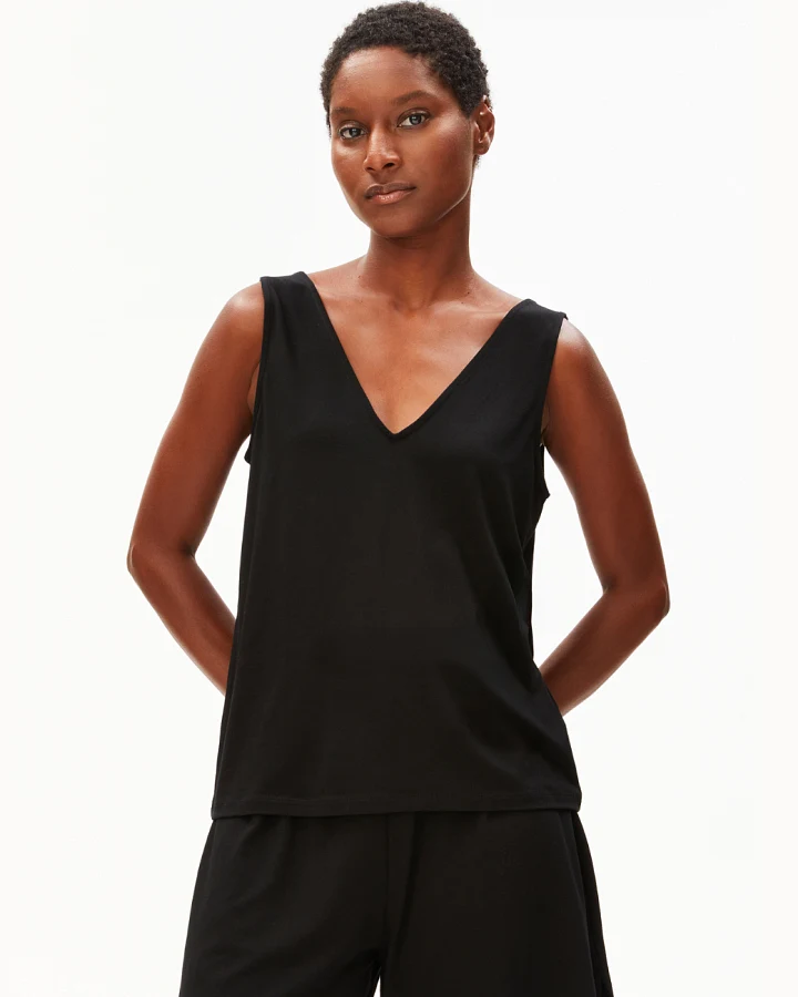 Armedangels V-Neck Jersey Top - Black L