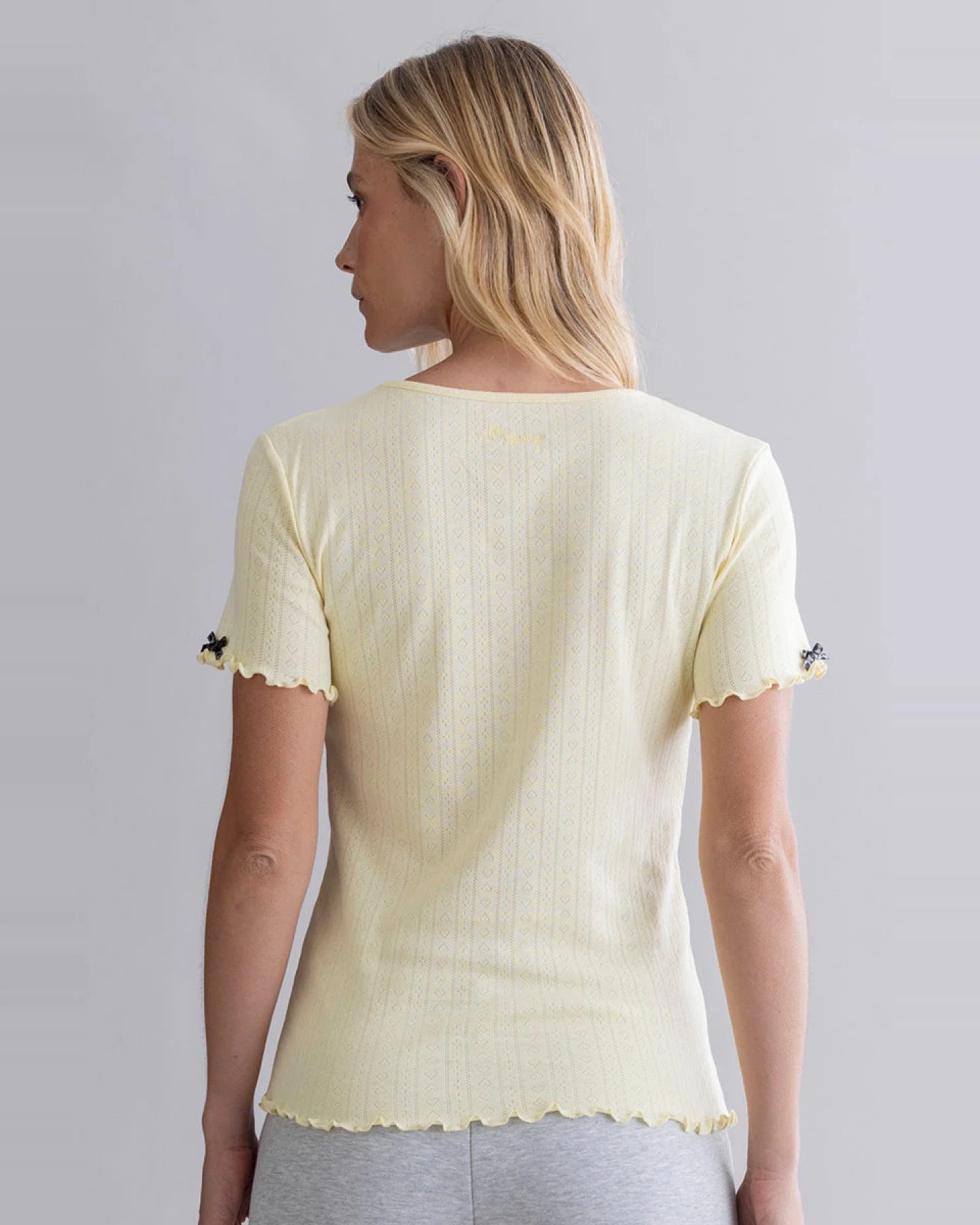 Hey Honey T-Shirt Pointelle - Pastel Yellow S – Ansicht 2