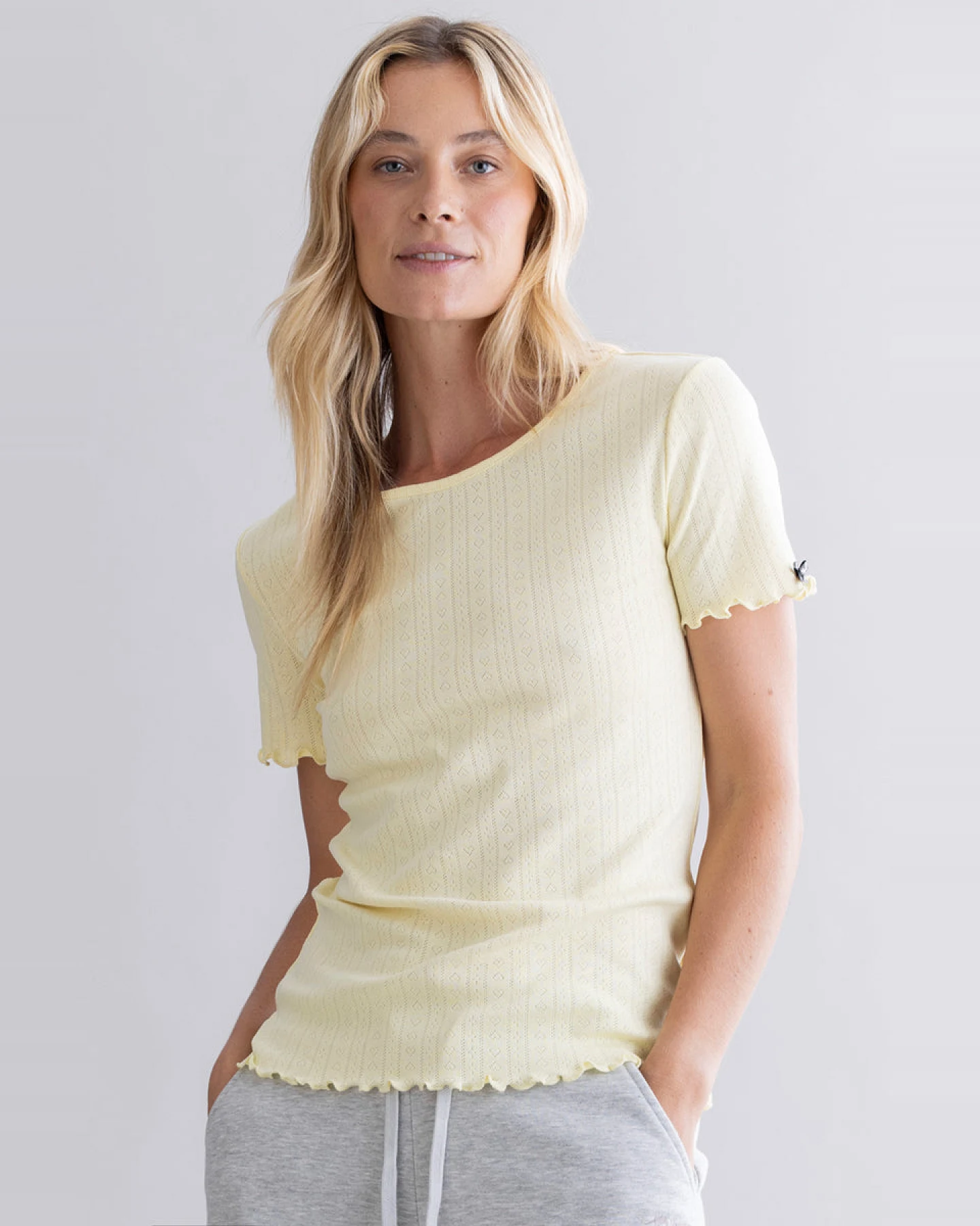 Hey Honey T-Shirt Pointelle - Pastel Yellow S – Ansicht 6