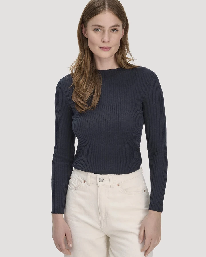hessnatur Damen Strick Pullover Fitted aus TENCEL™ Lyocell mit Bio-Baumwolle - blau - Größe L