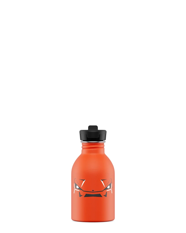 Kinderwasserflasche Edelstahl mit Strohhalm, BPA-frei 250 ml, orange, Kids Bottle Lamborghini Revuelto - 24Bottles