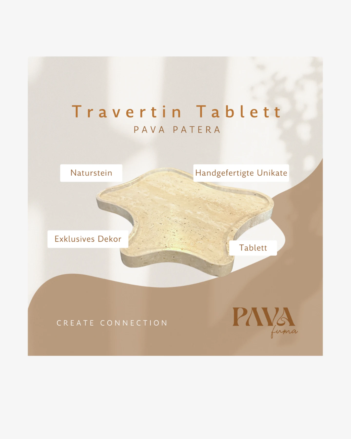 PAVA FUMA Patera Travertin Tablett – Ansicht 3