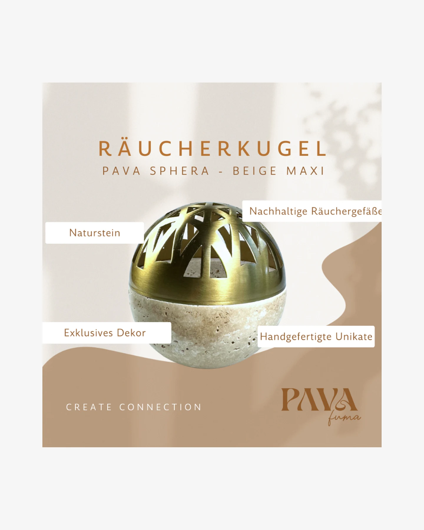 PAVA FUMA Räucherkugel Sphera Beige Gold Mini – Ansicht 2