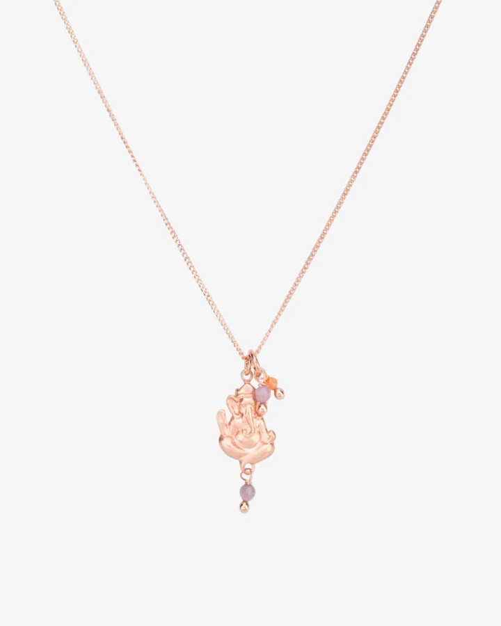 Hoffnungsträger Ganesha Kette Roségold mit Edelsteinen